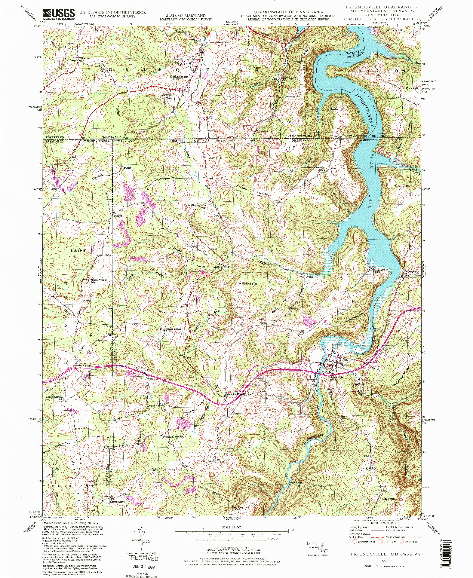 USGS 1:24000-SCALE QUADRANGLE FOR FRIENDSVILLE, MD 1993