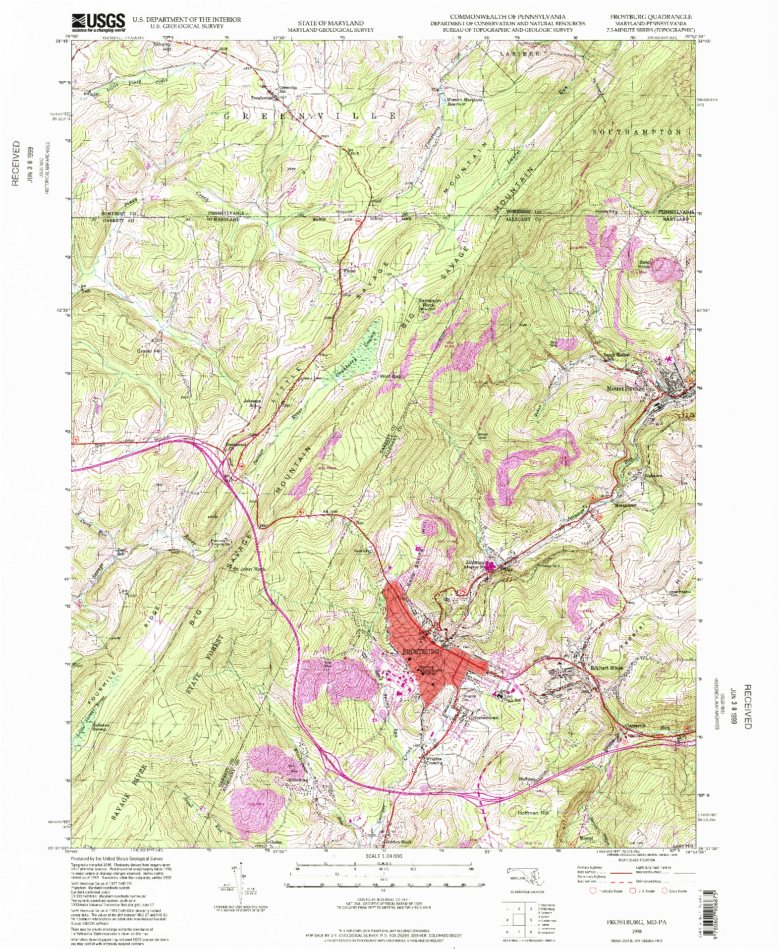 USGS 1:24000-SCALE QUADRANGLE FOR FROSTBURG, MD 1998