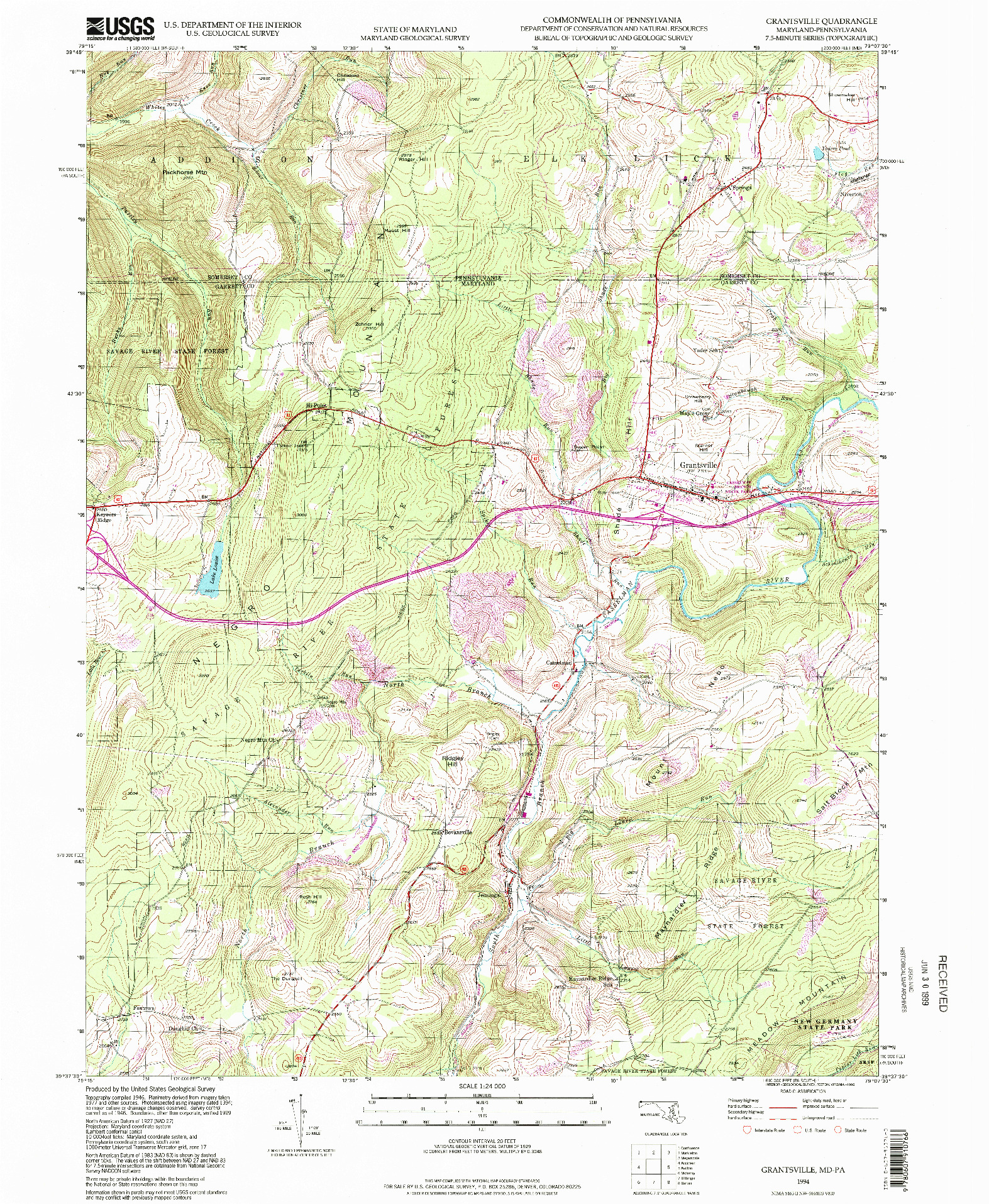 USGS 1:24000-SCALE QUADRANGLE FOR GRANTSVILLE, MD 1994