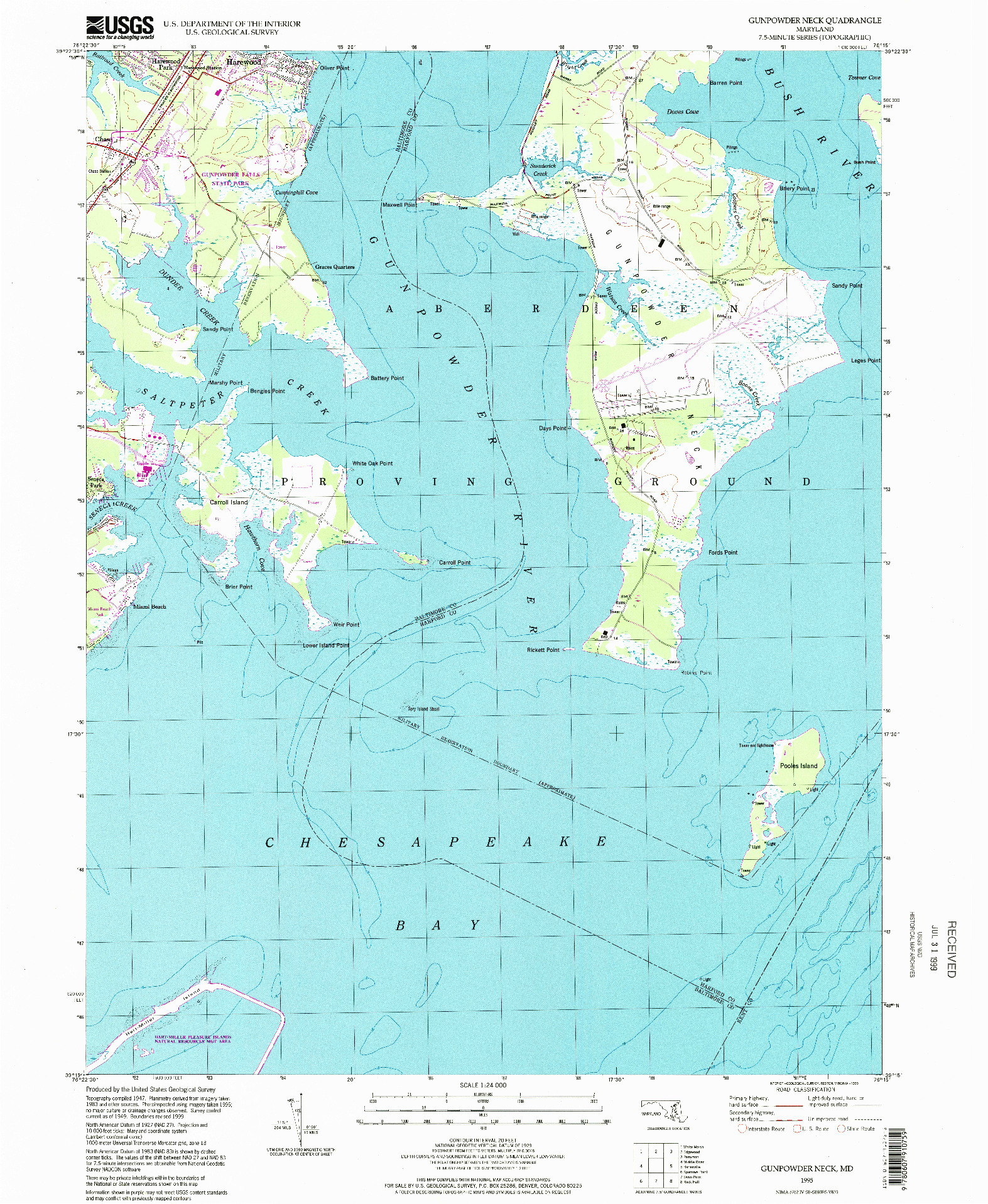 USGS 1:24000-SCALE QUADRANGLE FOR GUNPOWDER NECK, MD 1995