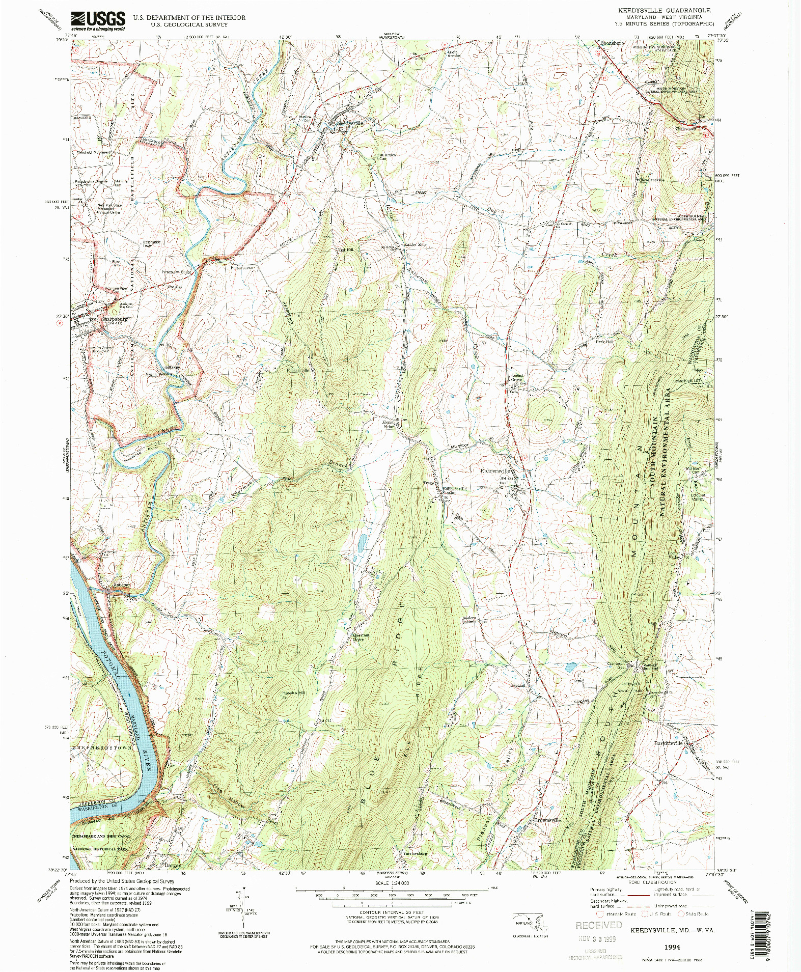 USGS 1:24000-SCALE QUADRANGLE FOR KEEDYSVILLE, MD 1994
