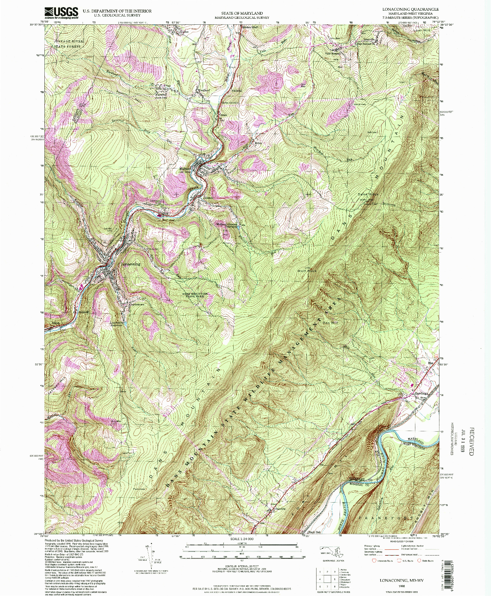 USGS 1:24000-SCALE QUADRANGLE FOR LONACONING, MD 1998