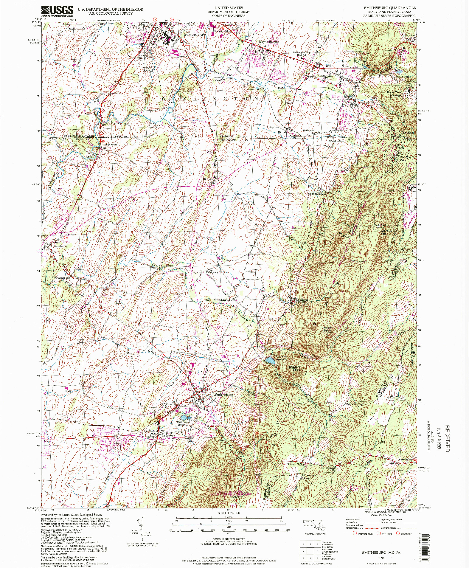 USGS 1:24000-SCALE QUADRANGLE FOR SMITHSBURG, MD 1994