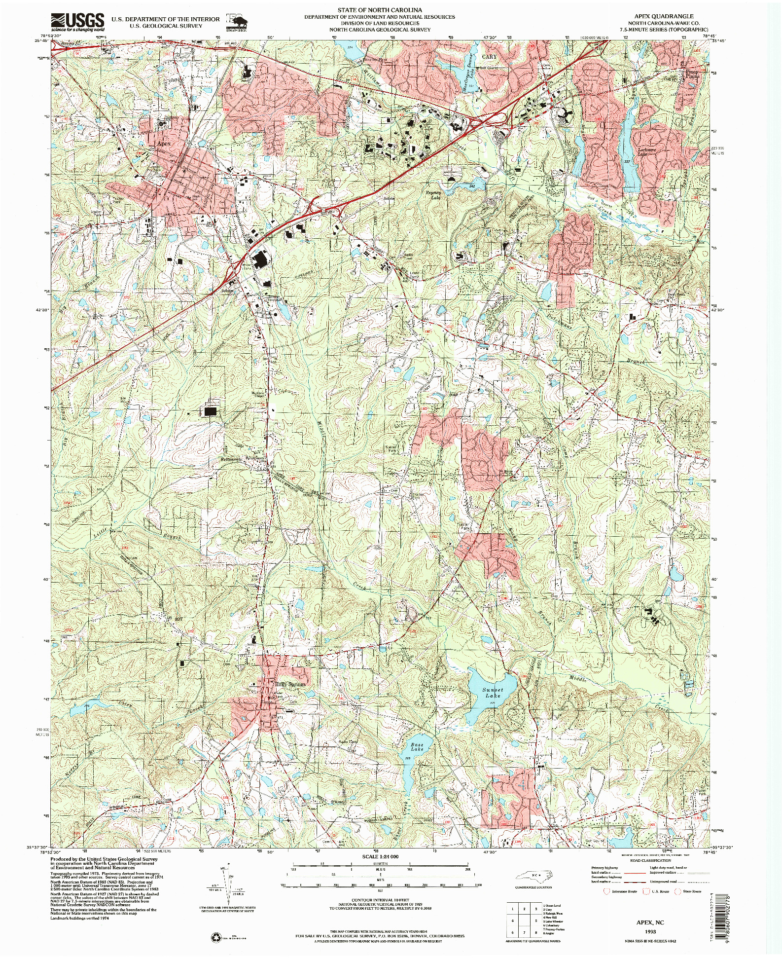 USGS 1:24000-SCALE QUADRANGLE FOR APEX, NC 1993