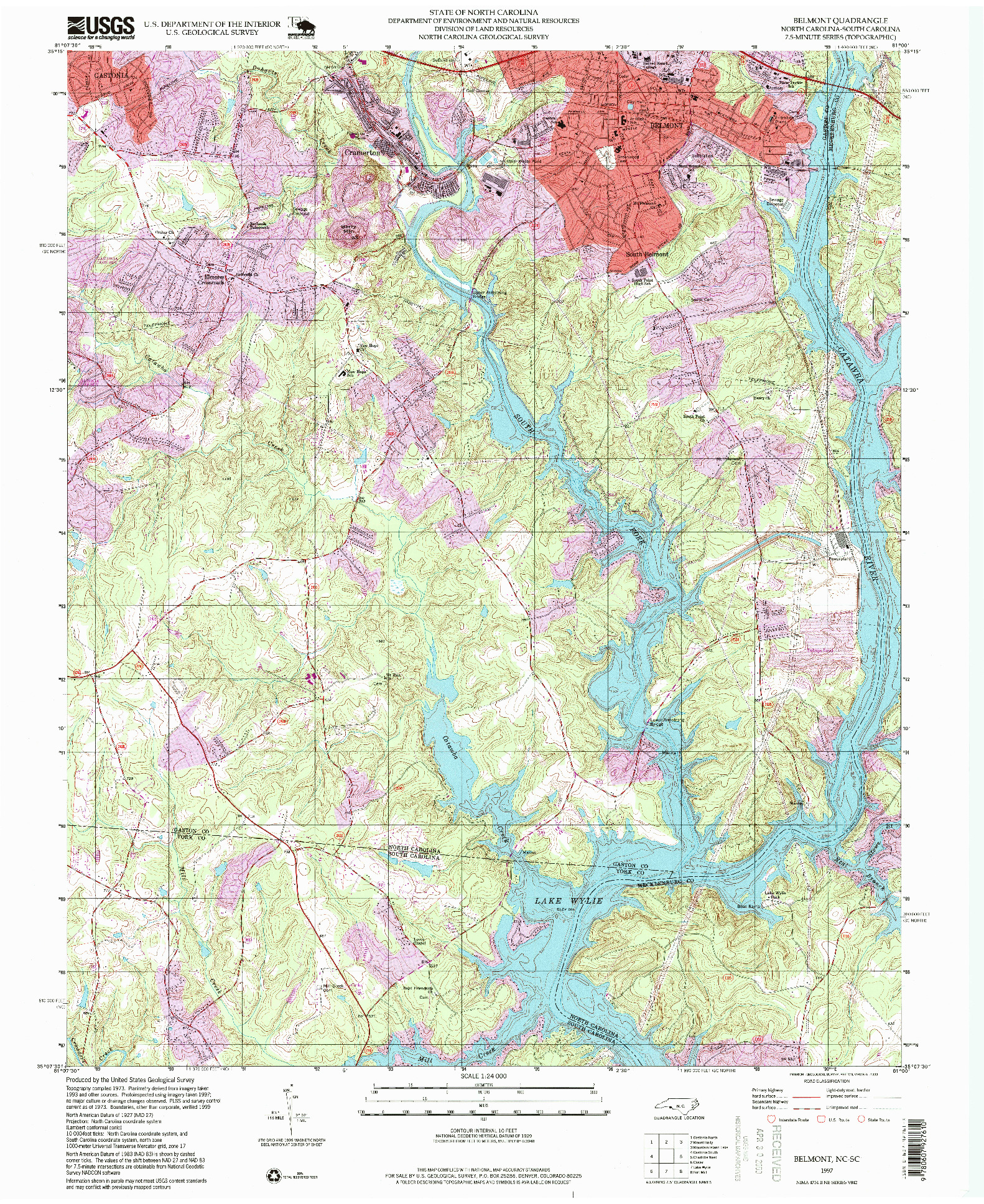 USGS 1:24000-SCALE QUADRANGLE FOR BELMONT, NC 1997