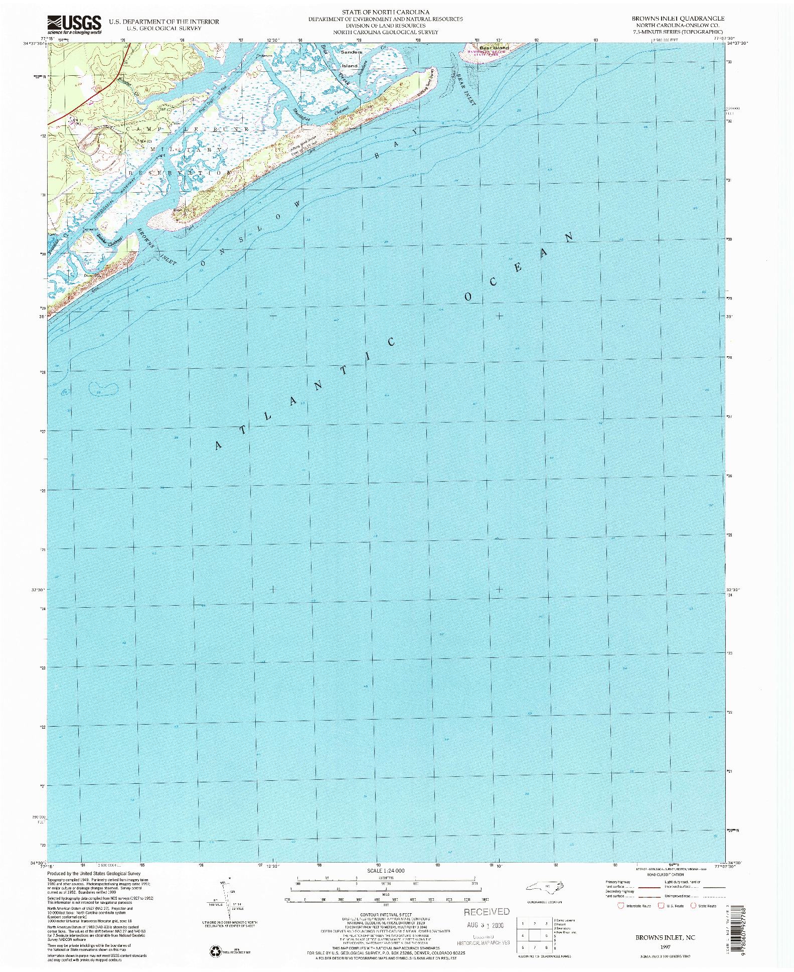 USGS 1:24000-SCALE QUADRANGLE FOR BROWNS INLET, NC 1997