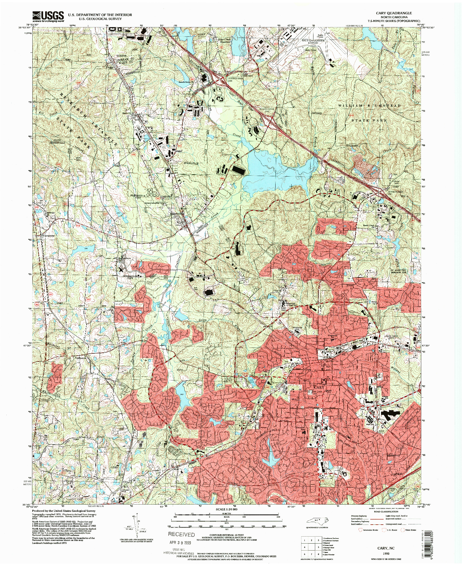 USGS 1:24000-SCALE QUADRANGLE FOR CARY, NC 1993