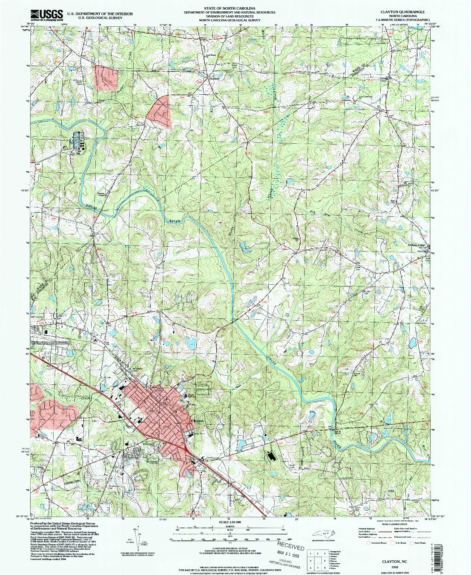 USGS 1:24000-SCALE QUADRANGLE FOR CLAYTON, NC 1993