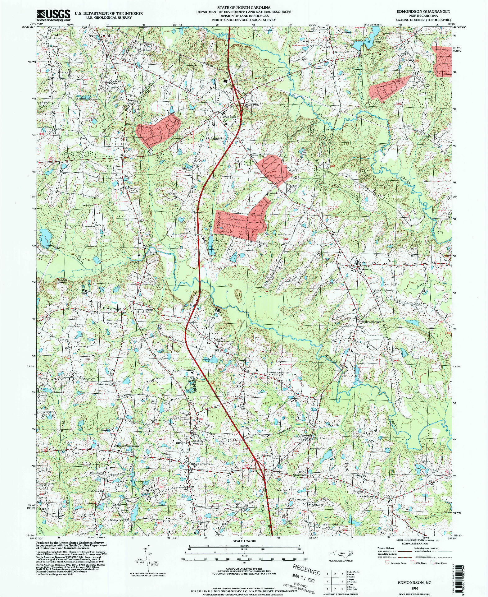 USGS 1:24000-SCALE QUADRANGLE FOR EDMONDSON, NC 1993