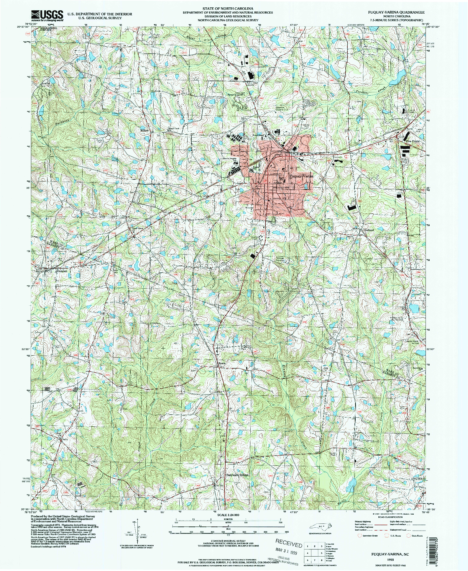 USGS 1:24000-SCALE QUADRANGLE FOR FUQUAY-VARINA, NC 1993
