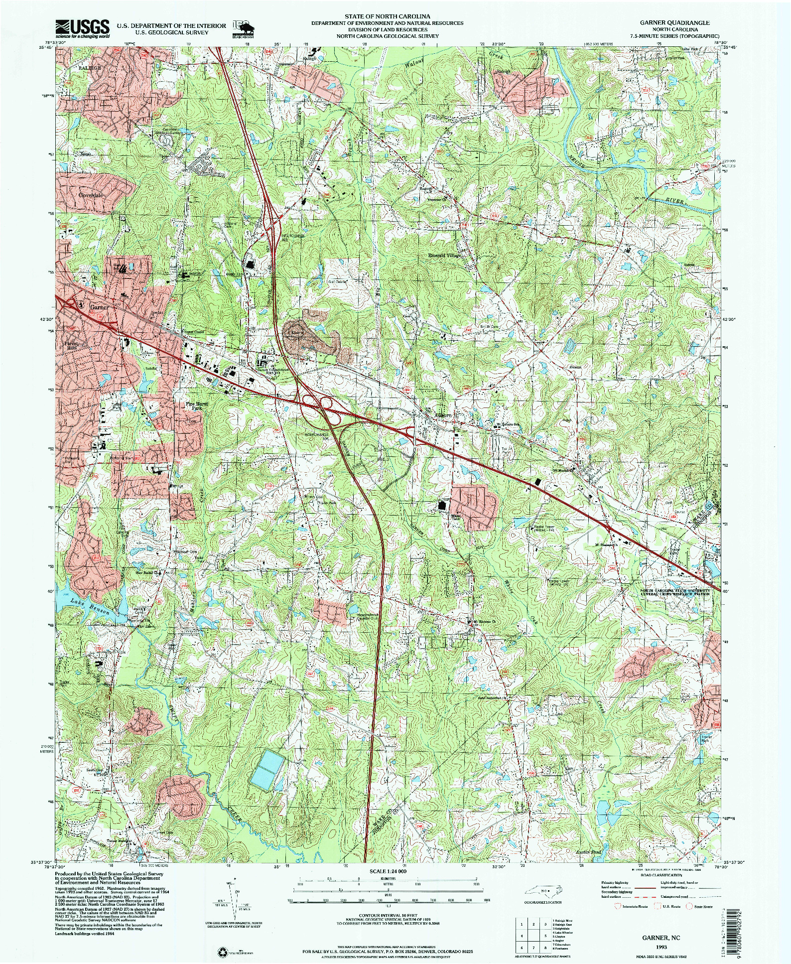 USGS 1:24000-SCALE QUADRANGLE FOR GARNER, NC 1993