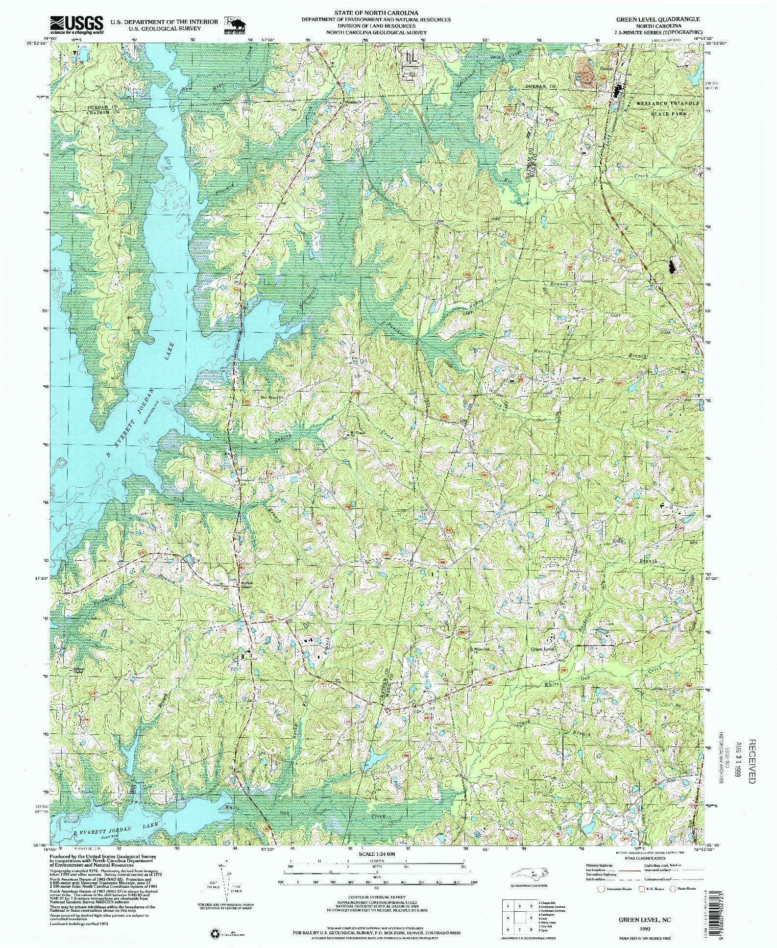 USGS 1:24000-SCALE QUADRANGLE FOR GREEN LEVEL, NC 1993