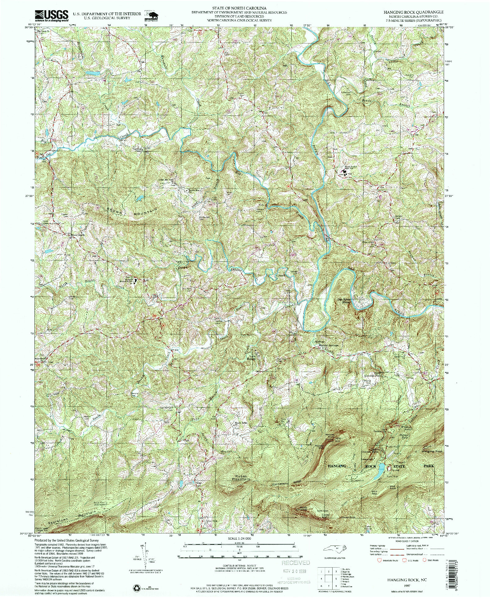 USGS 1:24000-SCALE QUADRANGLE FOR HANGING ROCK, NC 1997