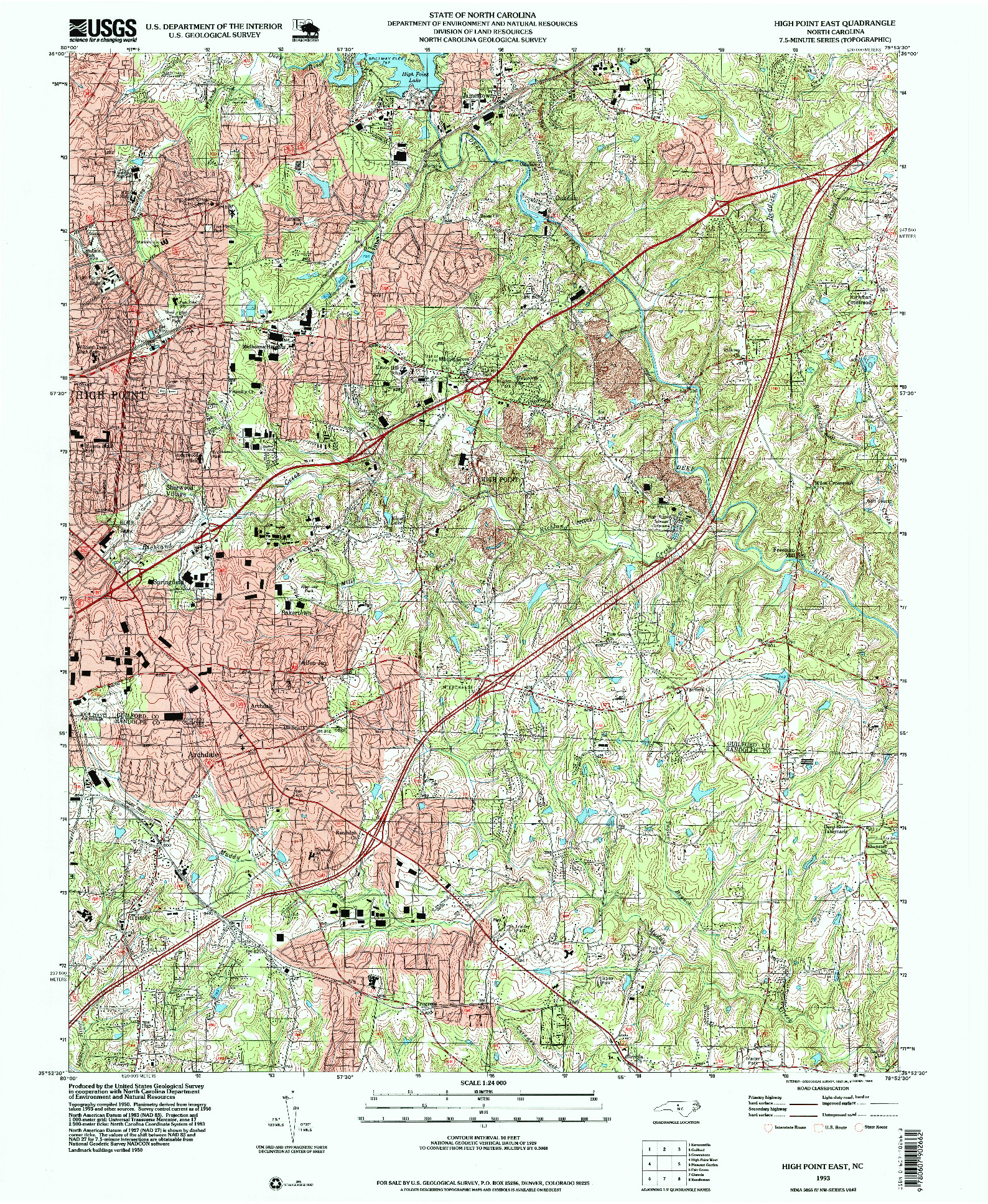 USGS 1:24000-SCALE QUADRANGLE FOR HIGH POINT EAST, NC 1993