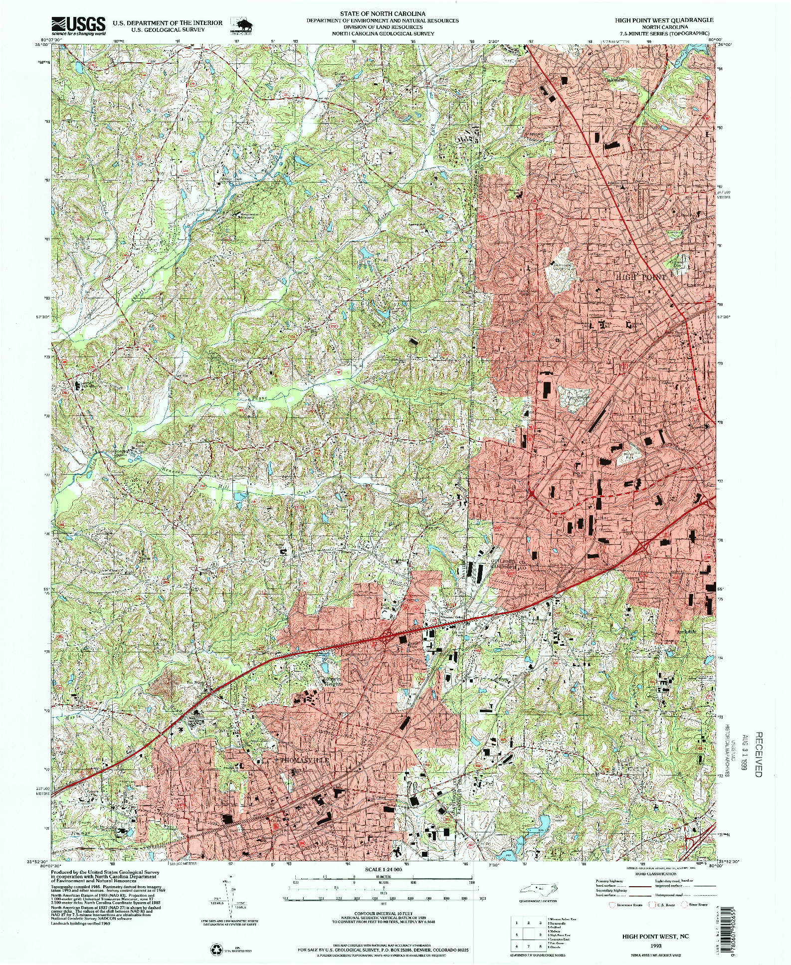 USGS 1:24000-SCALE QUADRANGLE FOR HIGH POINT WEST, NC 1993