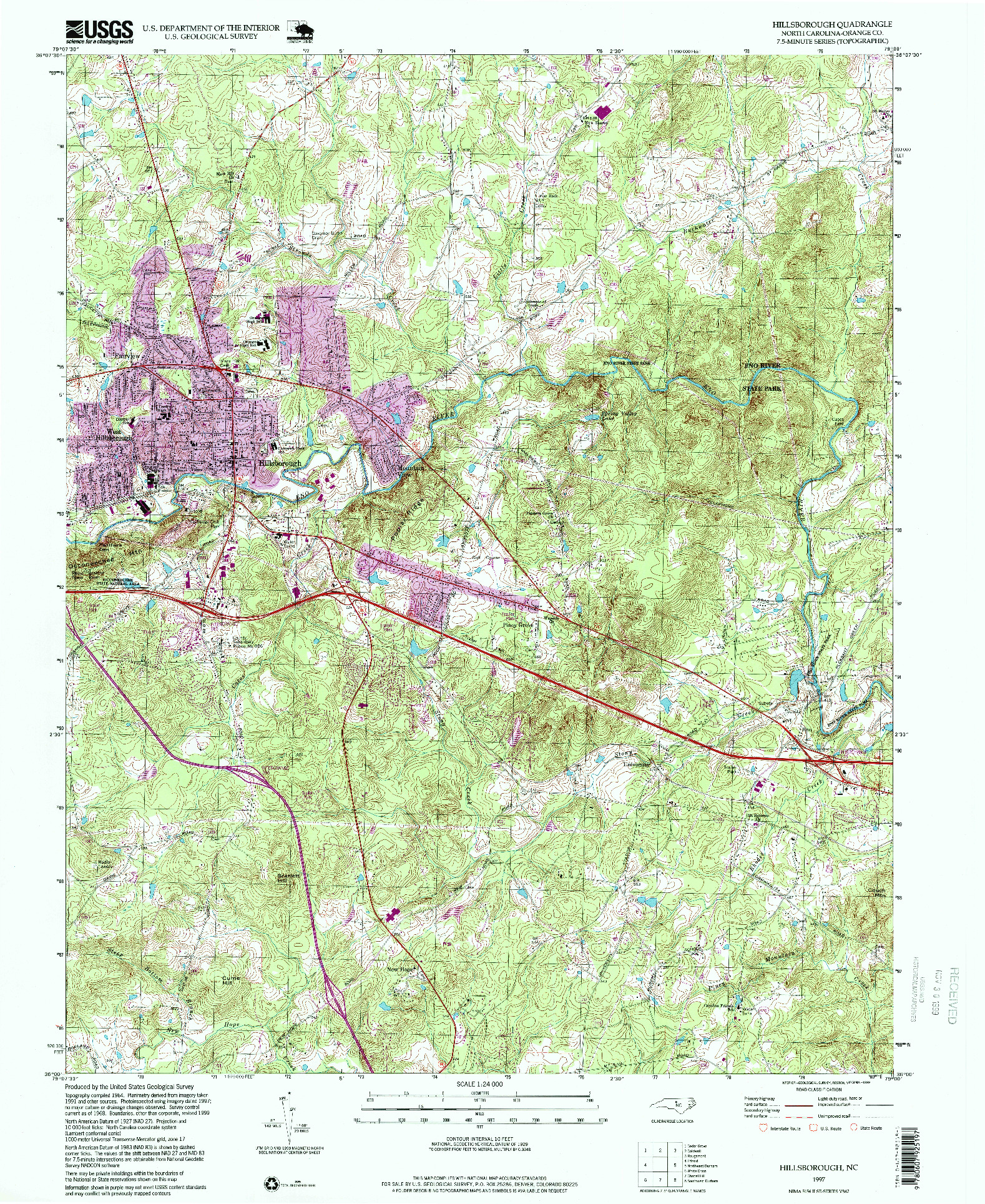 USGS 1:24000-SCALE QUADRANGLE FOR HILLSBOROUGH, NC 1997