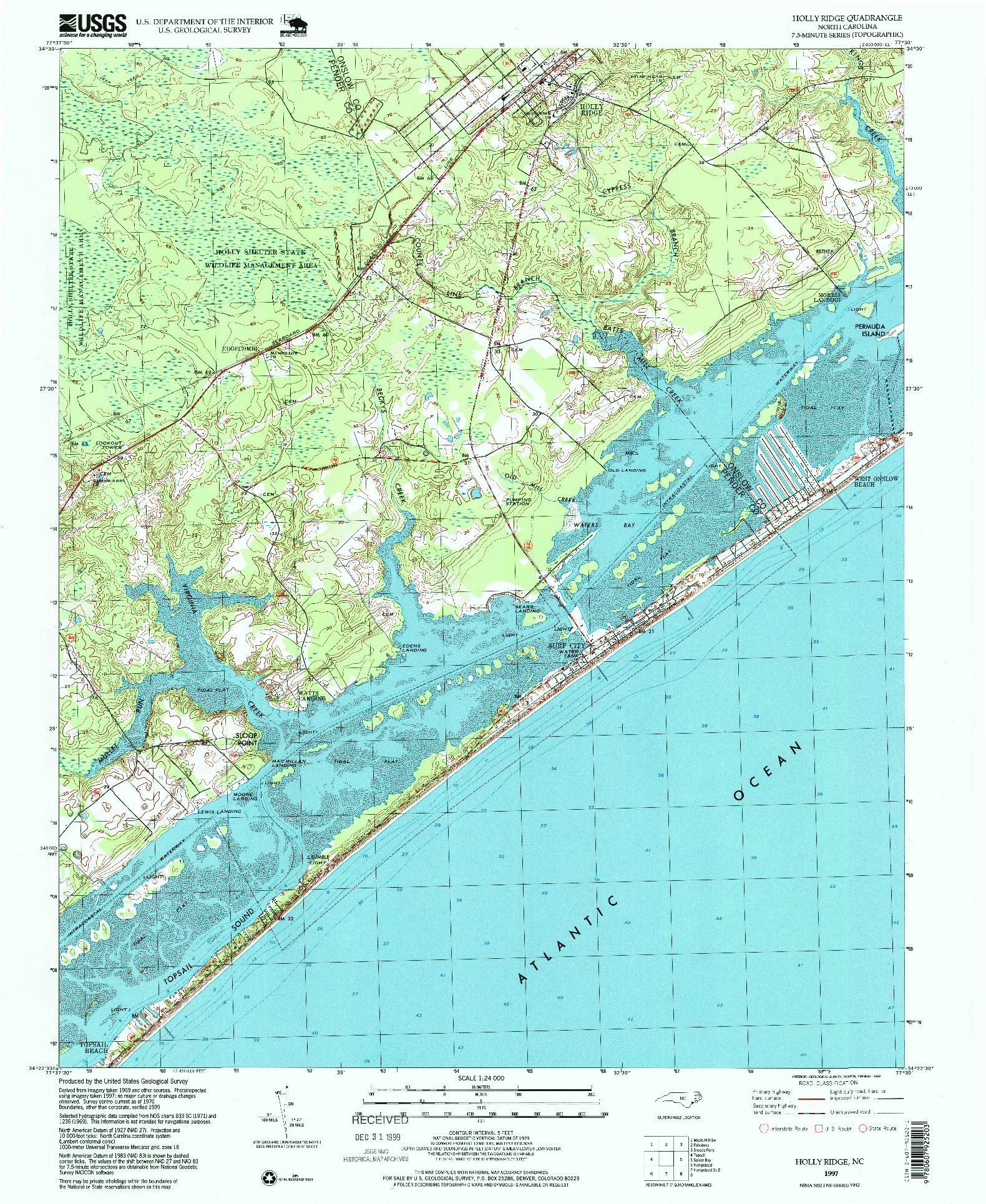 USGS 1:24000-SCALE QUADRANGLE FOR HOLLY RIDGE, NC 1997