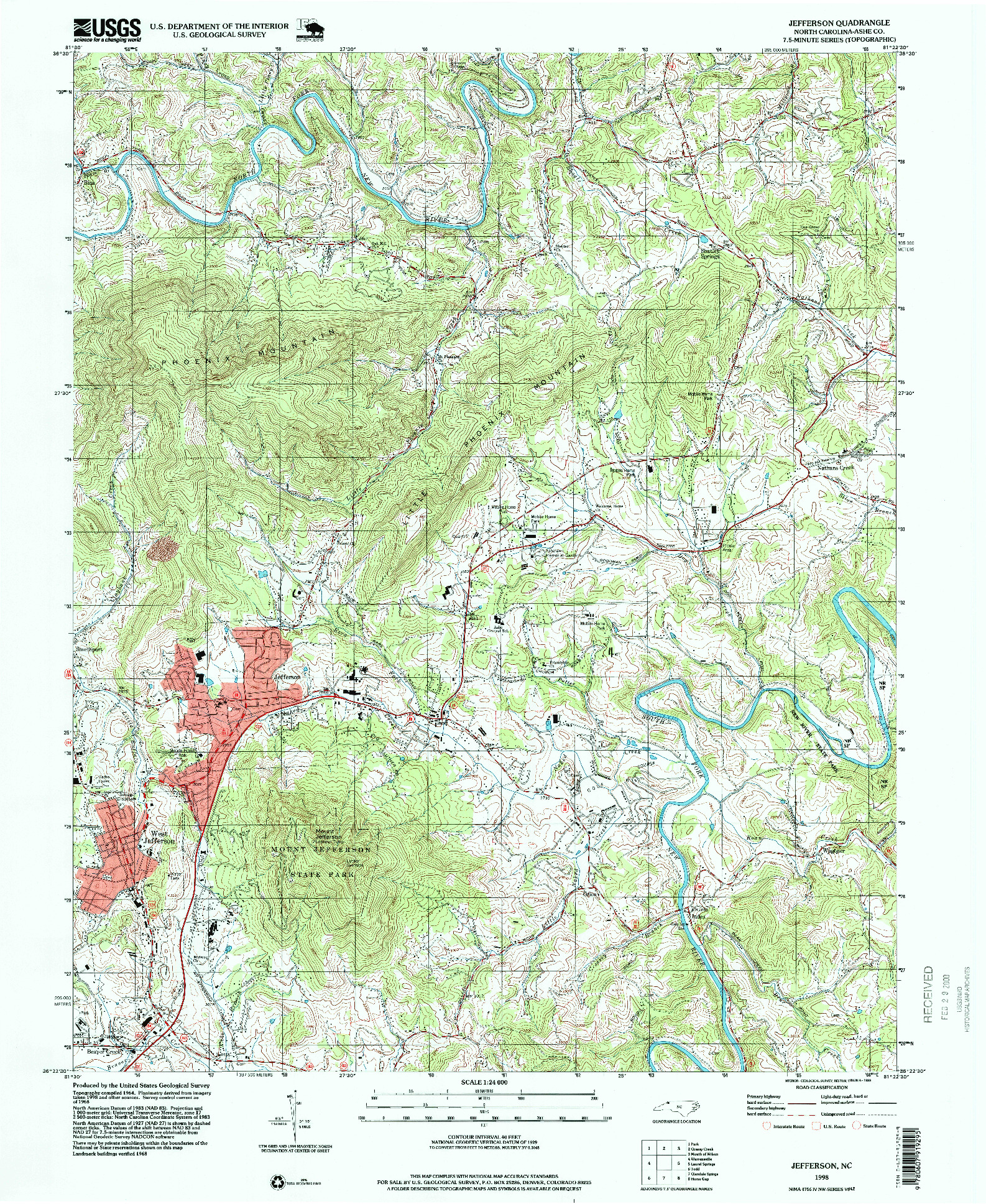 USGS 1:24000-SCALE QUADRANGLE FOR JEFFERSON, NC 1998