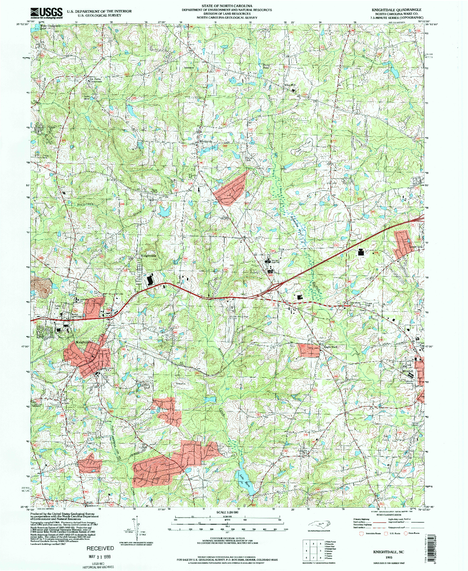 USGS 1:24000-SCALE QUADRANGLE FOR KNIGHTDALE, NC 1993