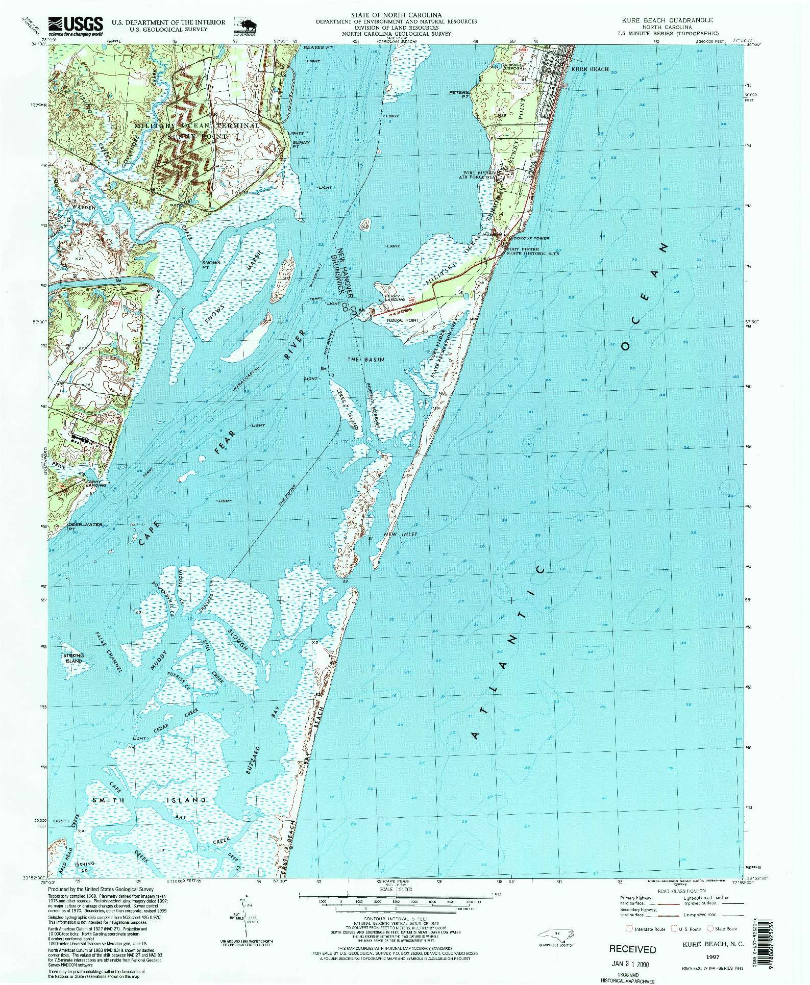 USGS 1:24000-SCALE QUADRANGLE FOR KURE BEACH, NC 1997