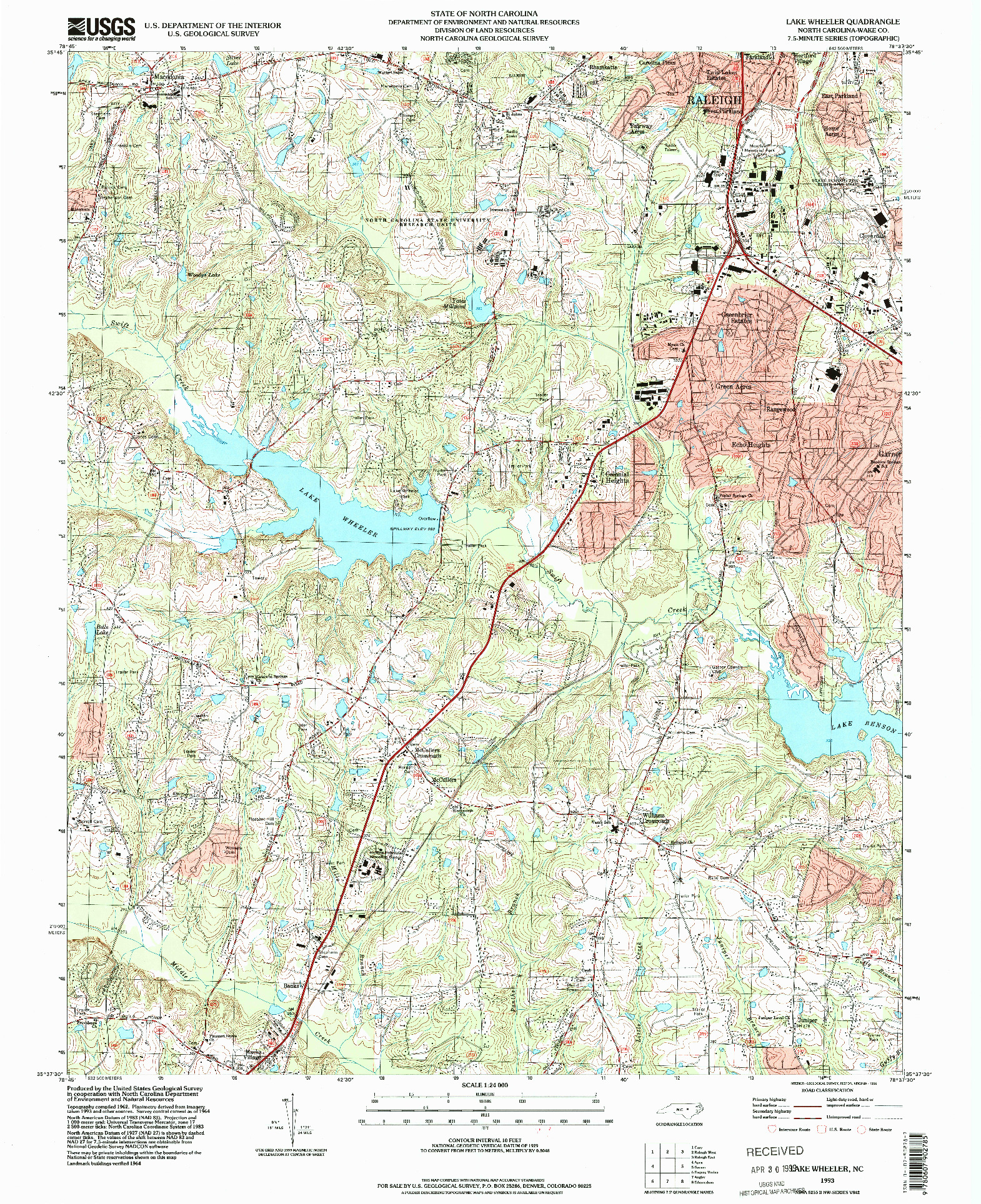 USGS 1:24000-SCALE QUADRANGLE FOR LAKE WHEELER, NC 1993