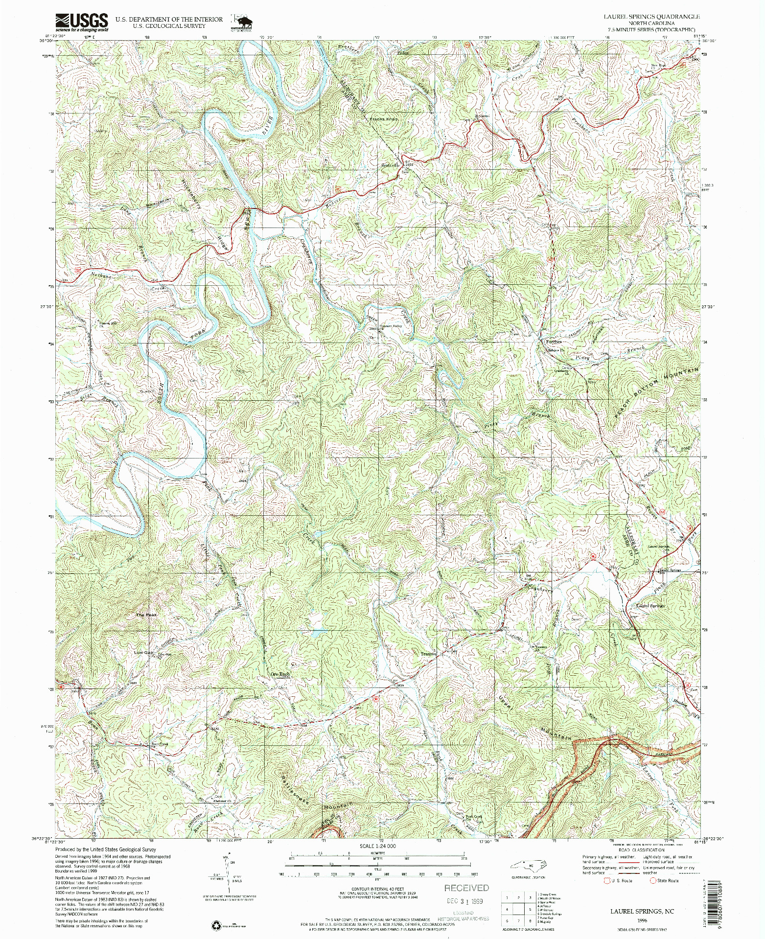 USGS 1:24000-SCALE QUADRANGLE FOR LAUREL SPRINGS, NC 1996