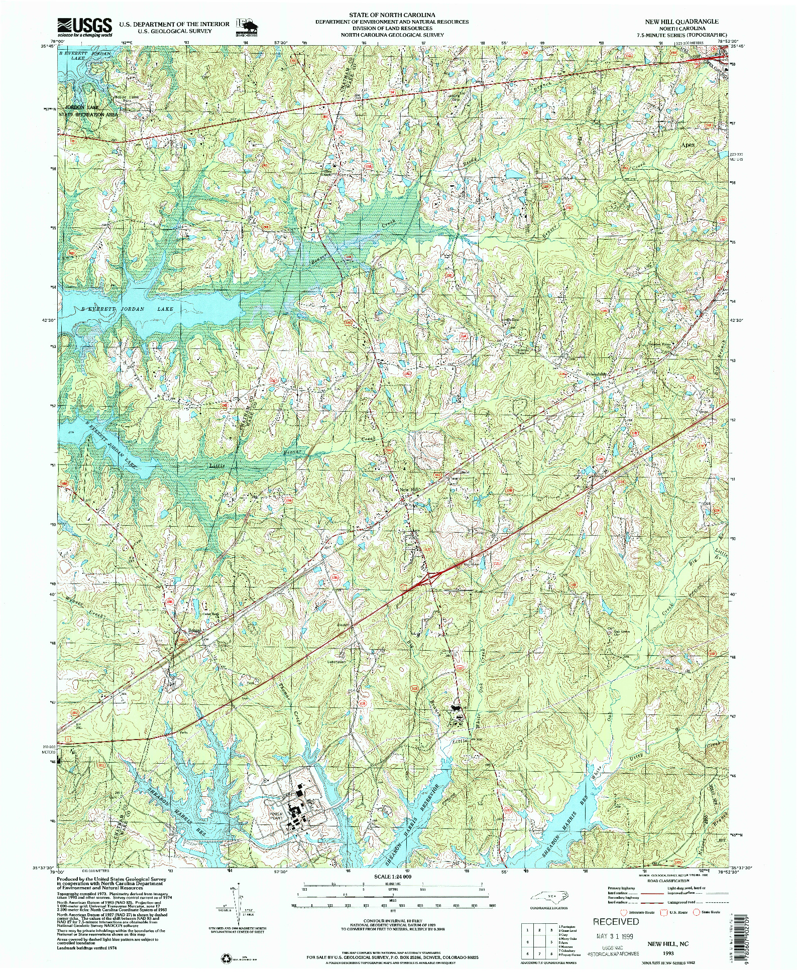 USGS 1:24000-SCALE QUADRANGLE FOR NEW HILL, NC 1993