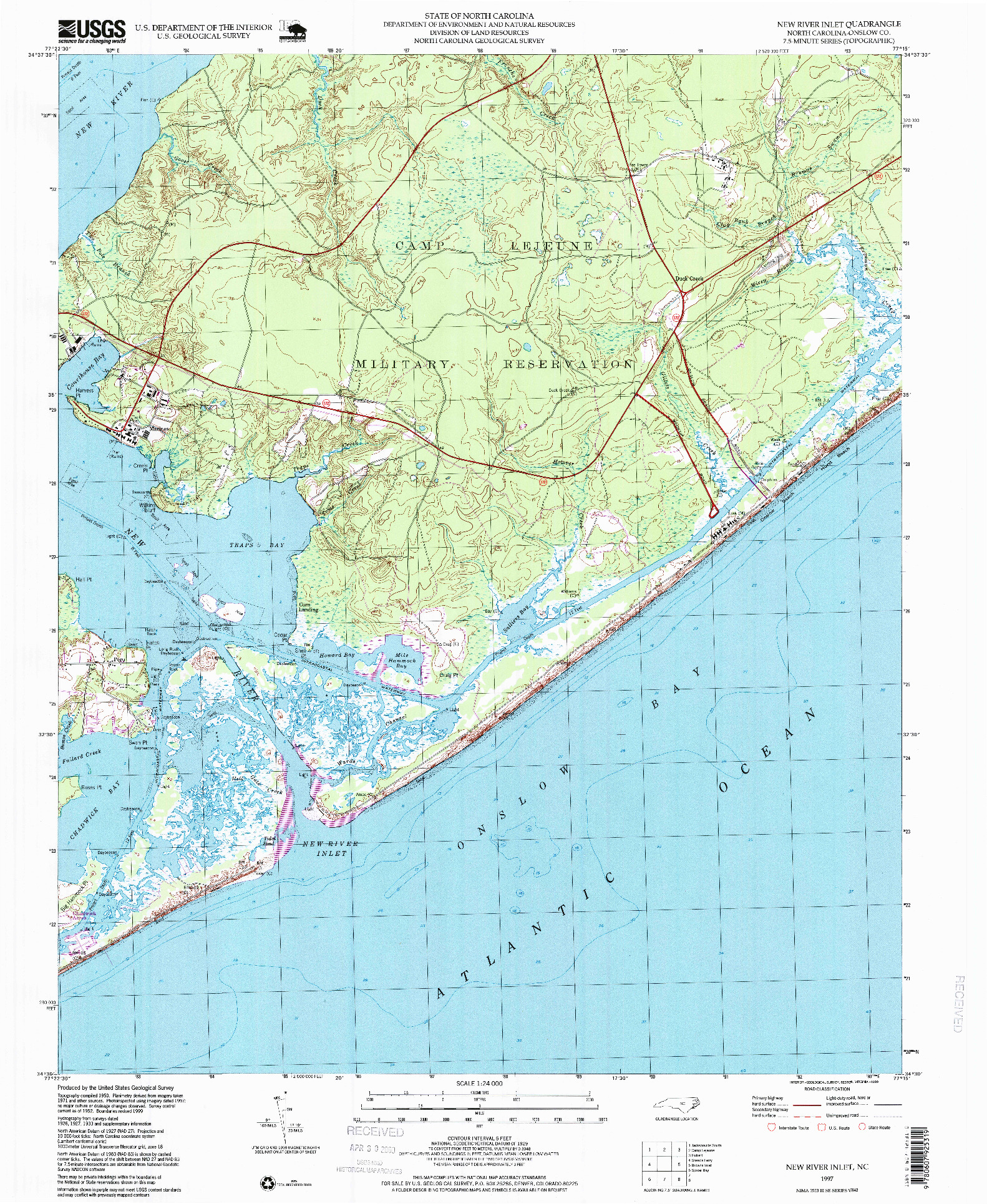 USGS 1:24000-SCALE QUADRANGLE FOR NEW RIVER INLET, NC 1997