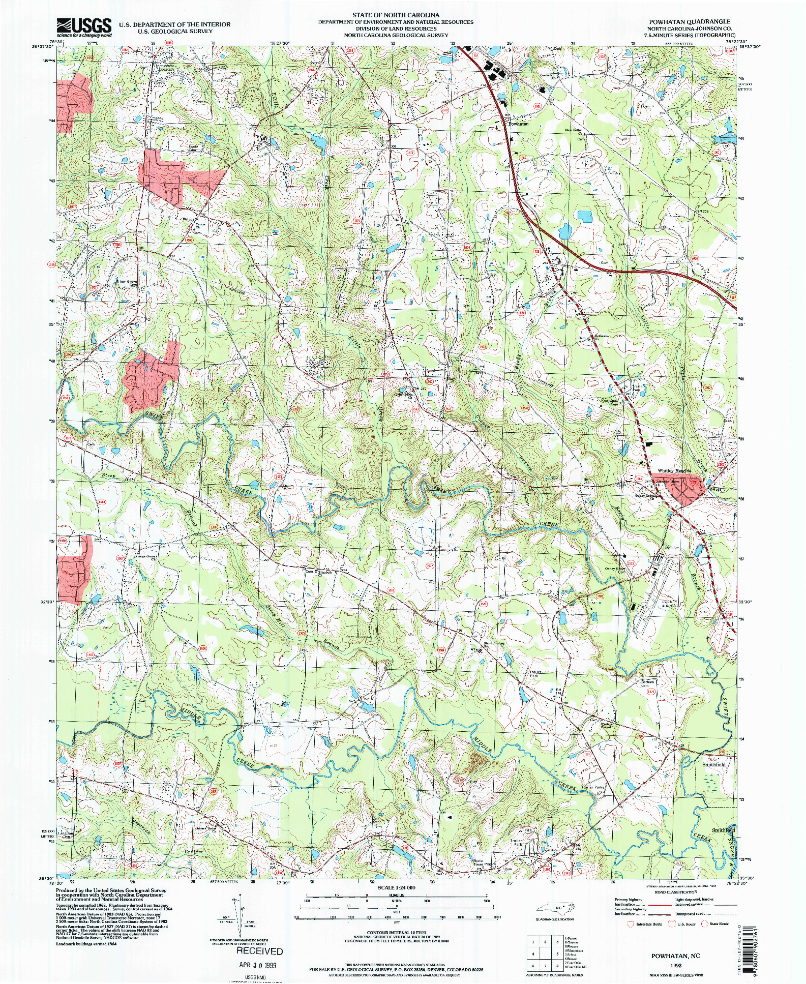 USGS 1:24000-SCALE QUADRANGLE FOR POWHATAN, NC 1993