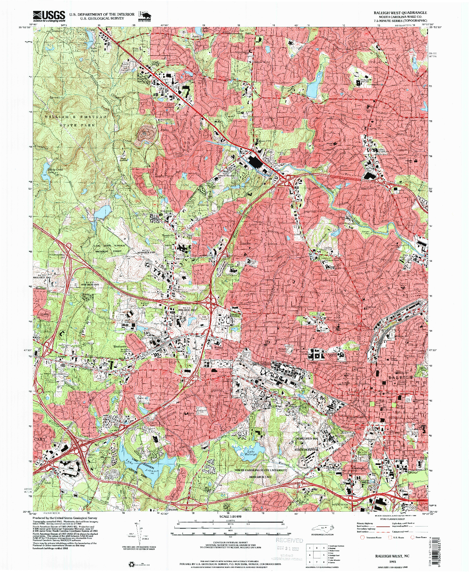 USGS 1:24000-SCALE QUADRANGLE FOR RALEIGH WEST, NC 1993