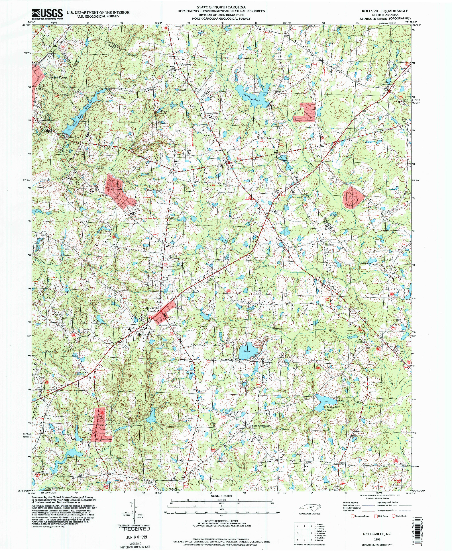 USGS 1:24000-SCALE QUADRANGLE FOR ROLESVILLE, NC 1993