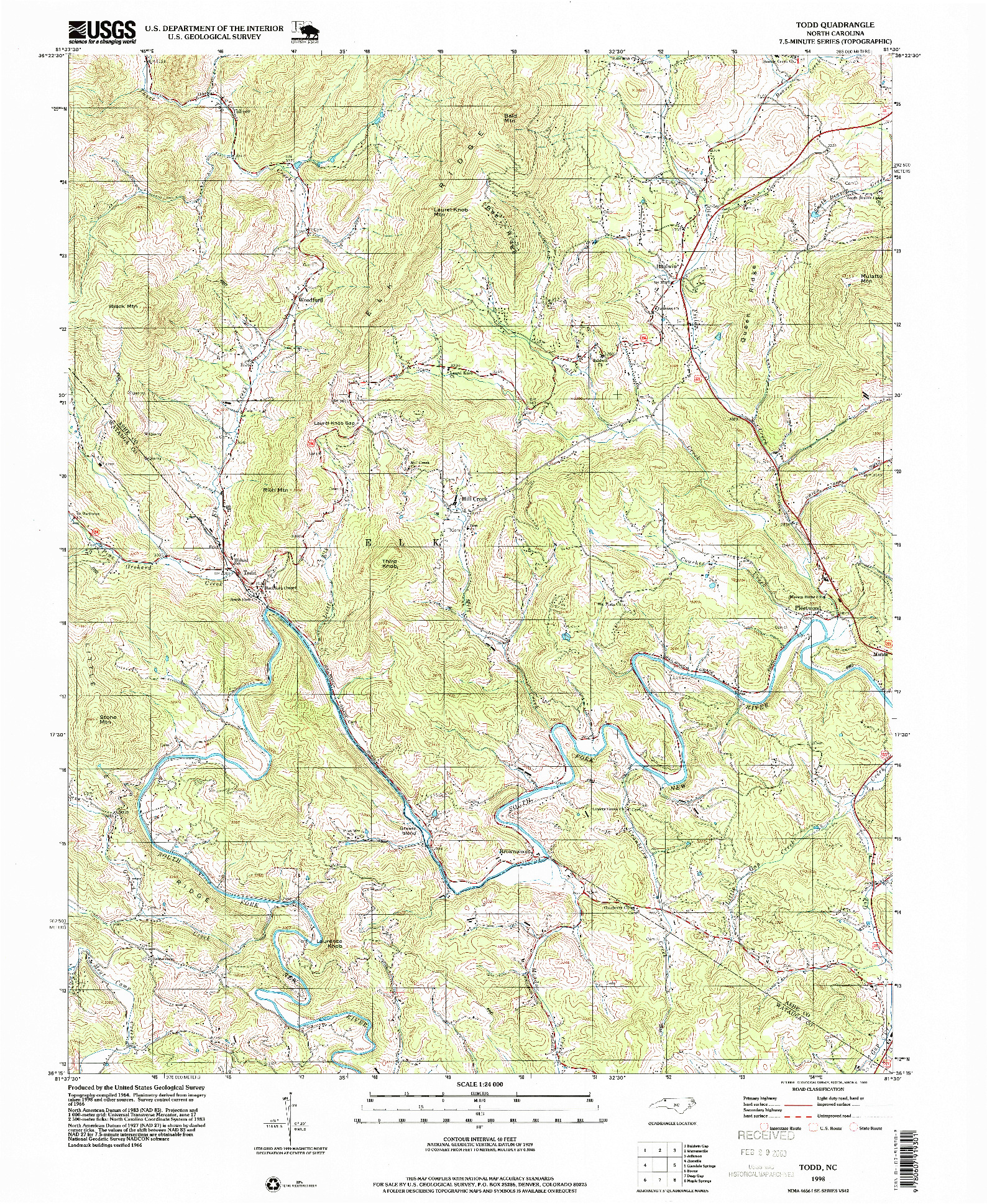 USGS 1:24000-SCALE QUADRANGLE FOR TODD, NC 1998