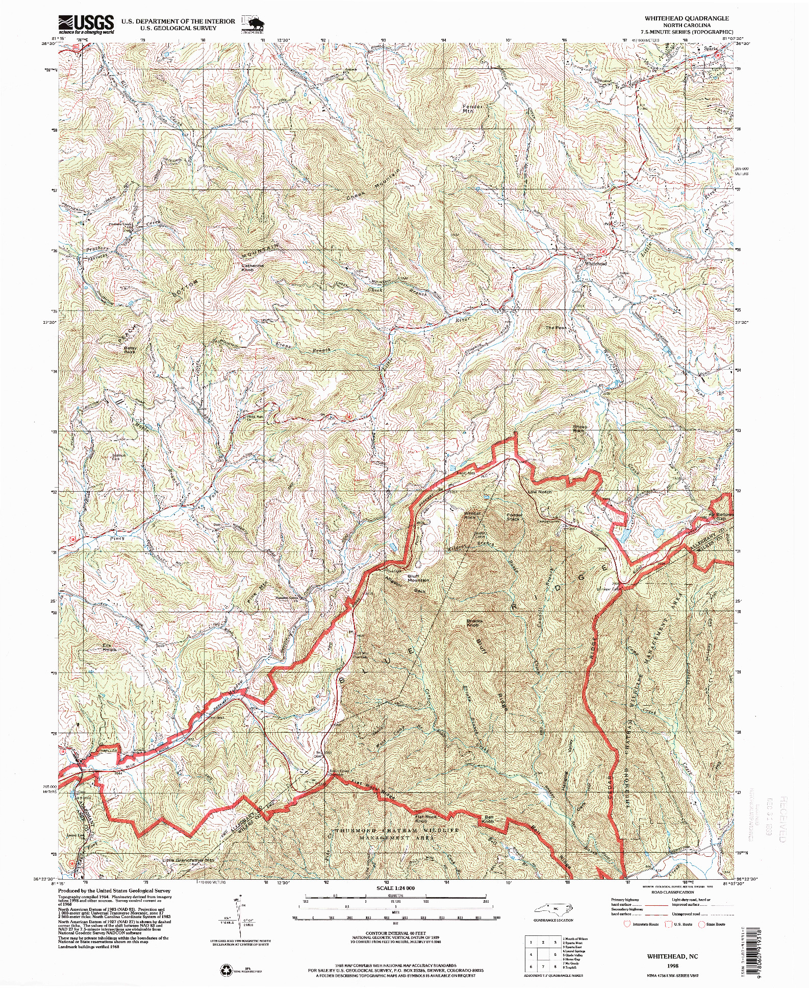 USGS 1:24000-SCALE QUADRANGLE FOR WHITEHEAD, NC 1998