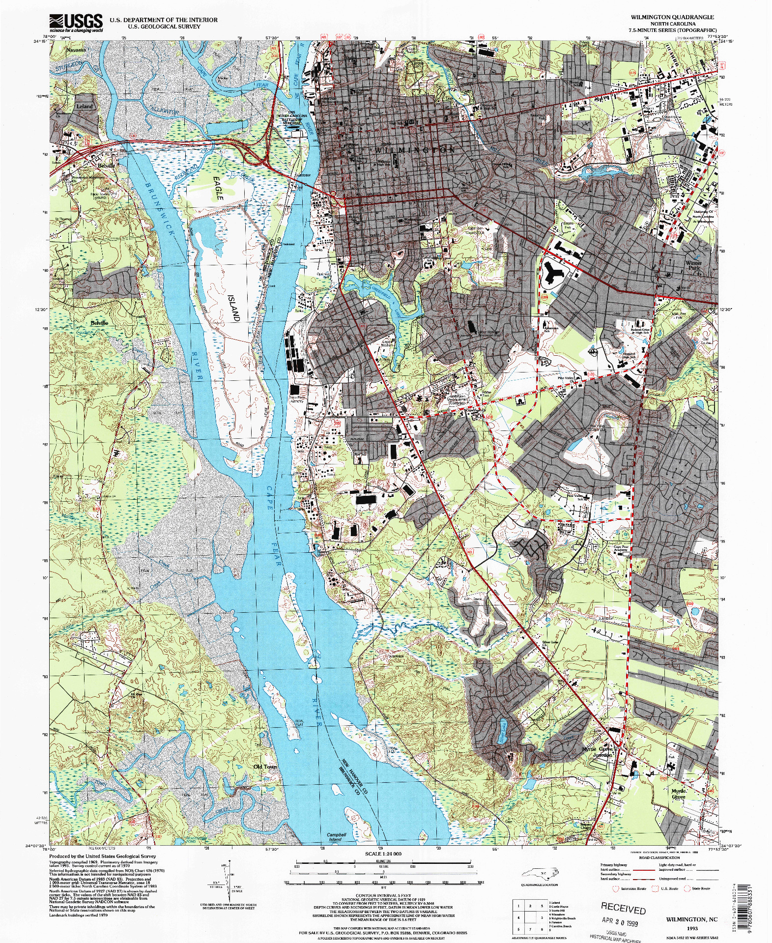 USGS 1:24000-SCALE QUADRANGLE FOR WILMINGTON, NC 1993
