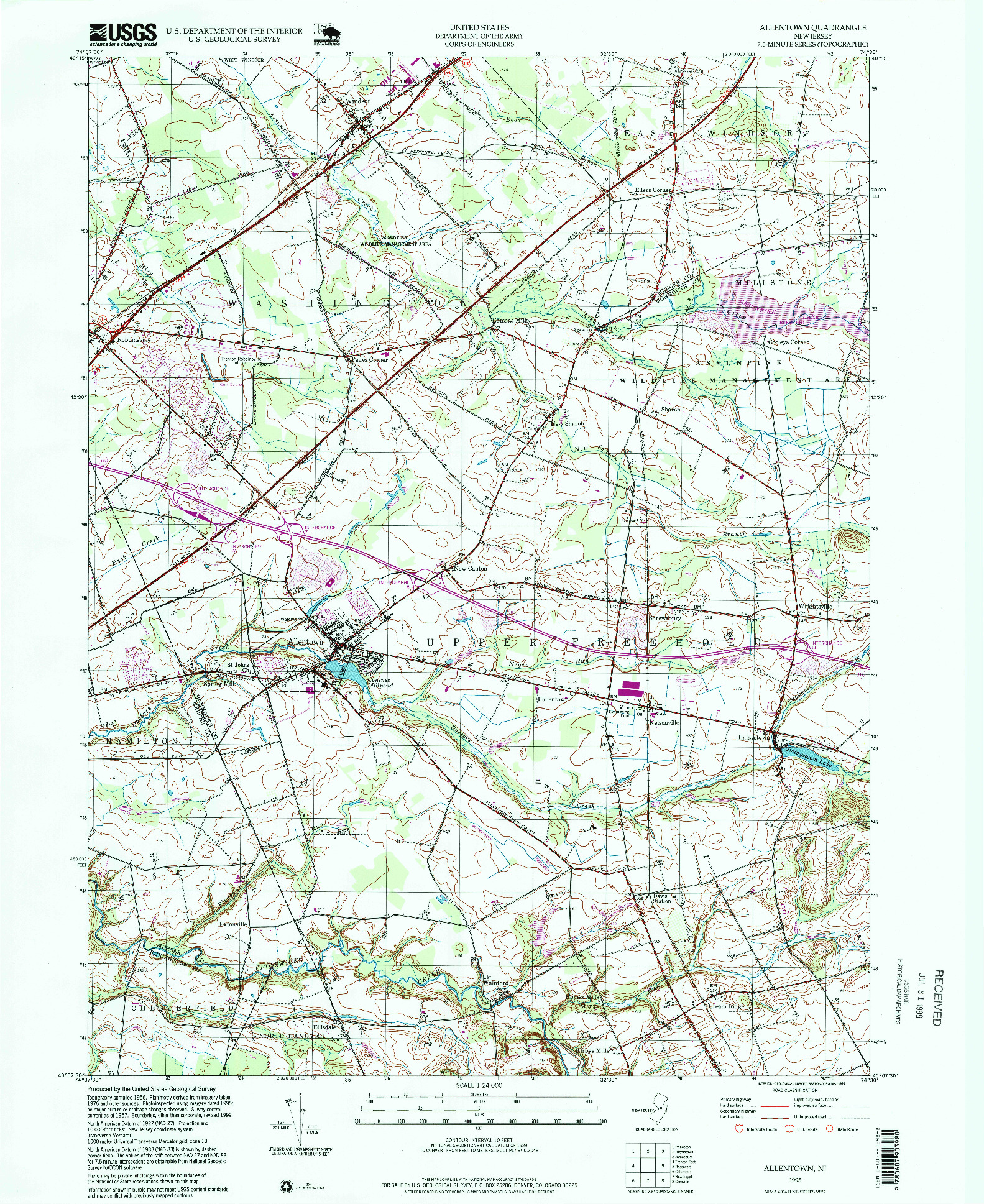 USGS 1:24000-SCALE QUADRANGLE FOR ALLENTOWN, NJ 1995