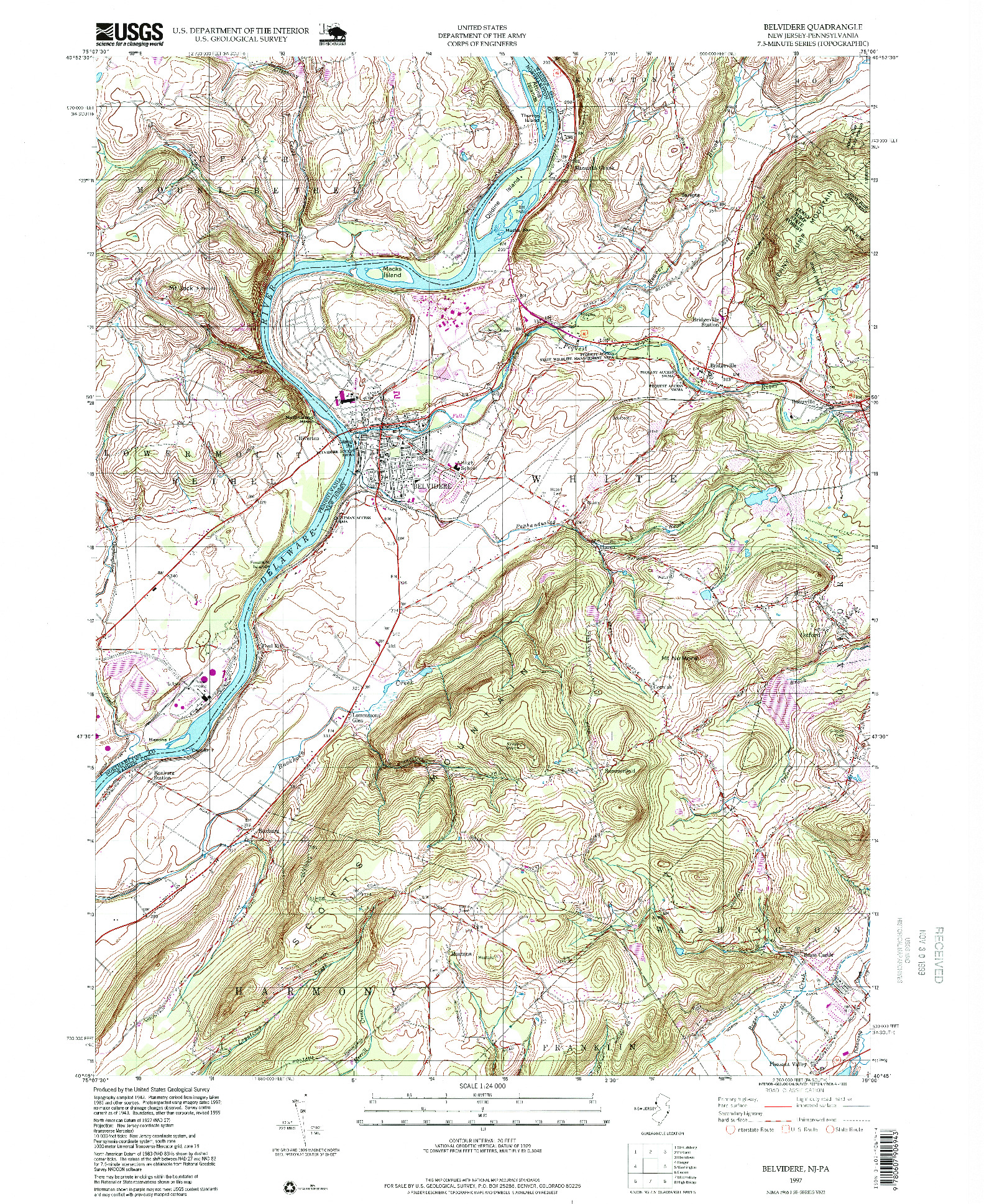 USGS 1:24000-SCALE QUADRANGLE FOR BELVIDERE, NJ 1997