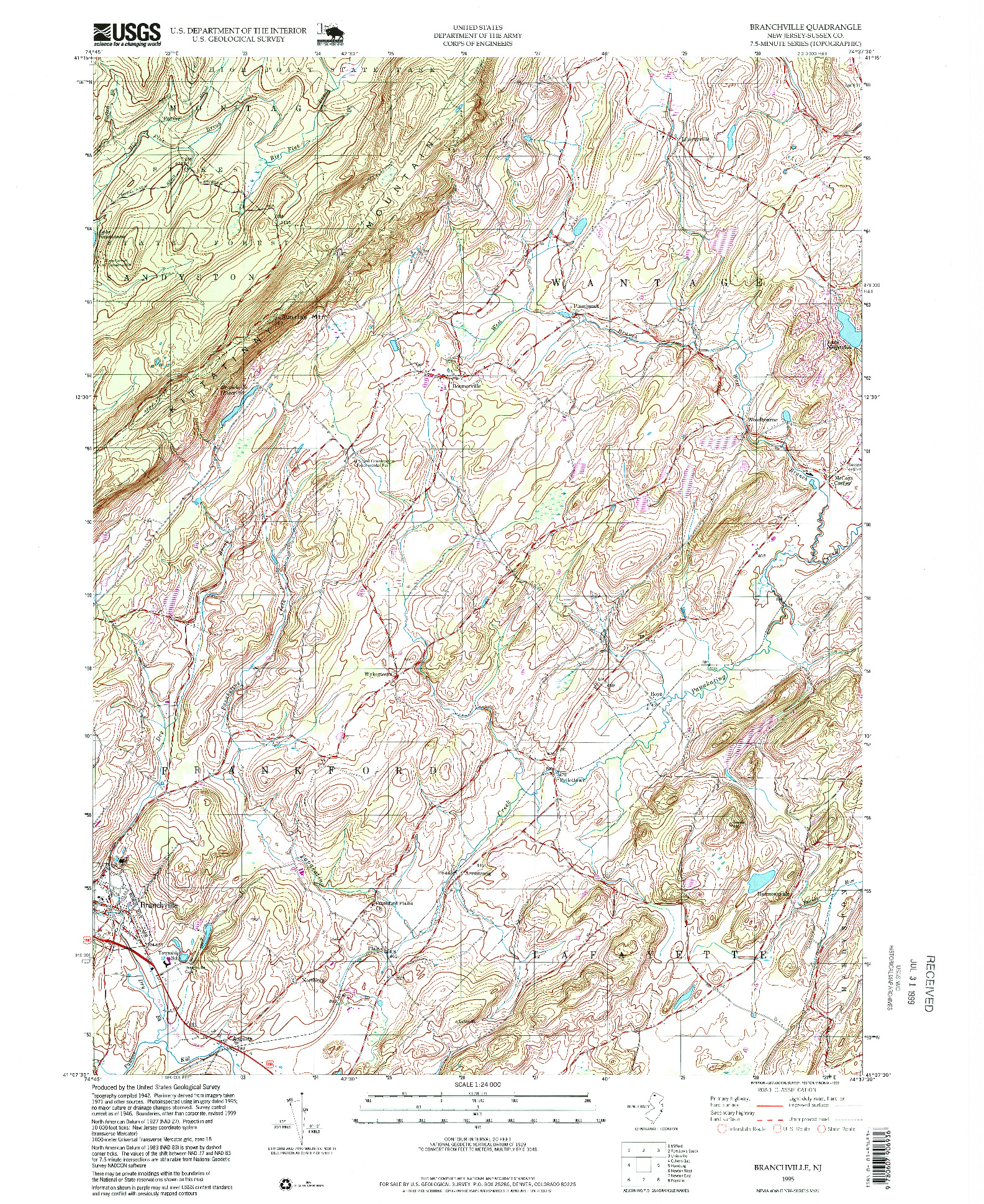 USGS 1:24000-SCALE QUADRANGLE FOR BRANCHVILLE, NJ 1995