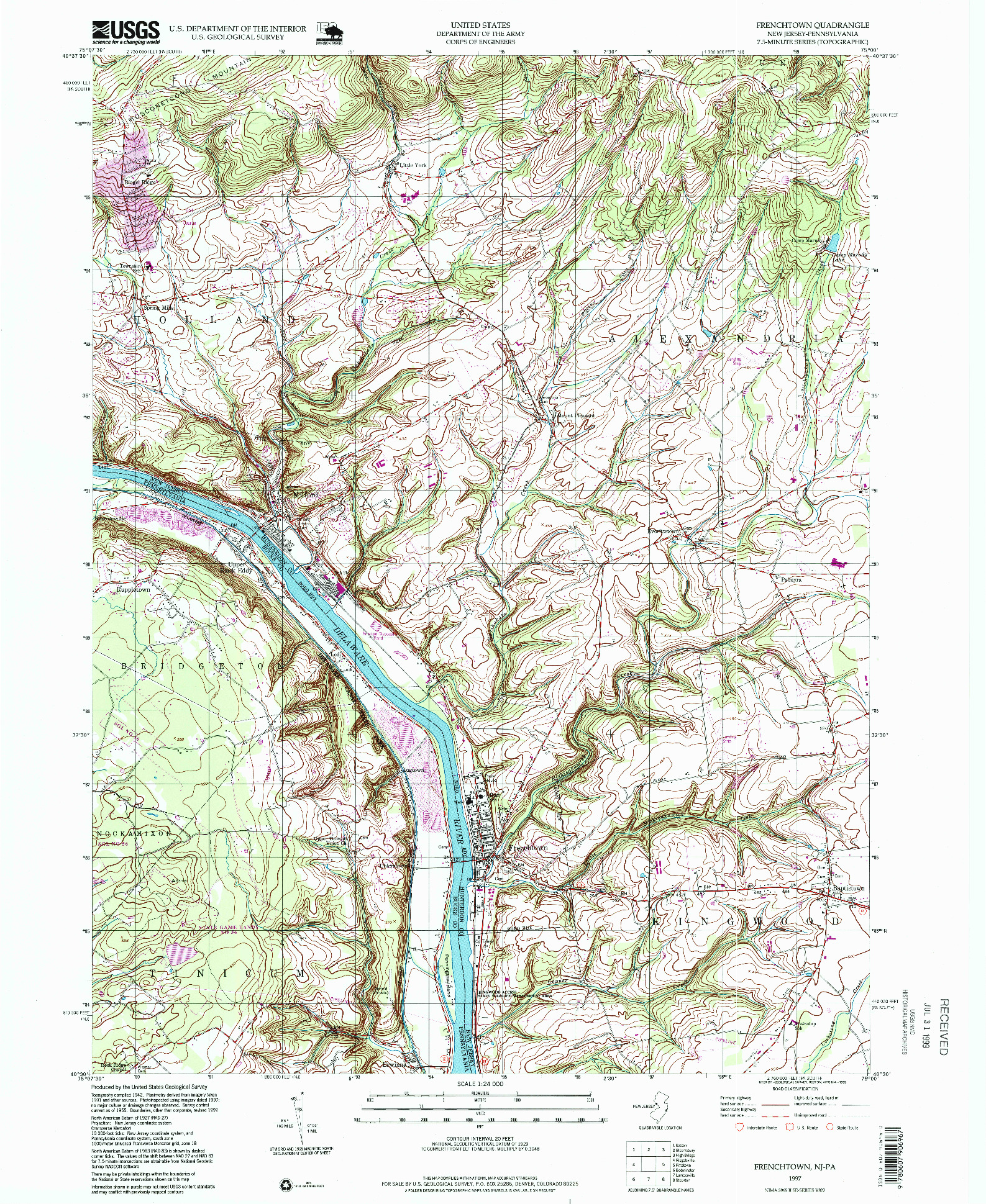 USGS 1:24000-SCALE QUADRANGLE FOR FRENCHTOWN, NJ 1997