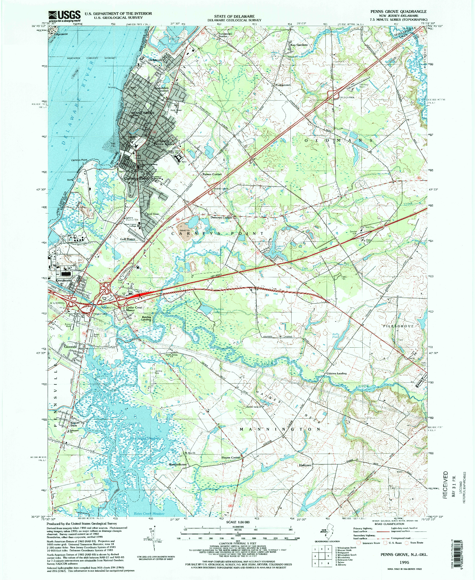 USGS 1:24000-SCALE QUADRANGLE FOR PENNS GROVE, NJ 1995
