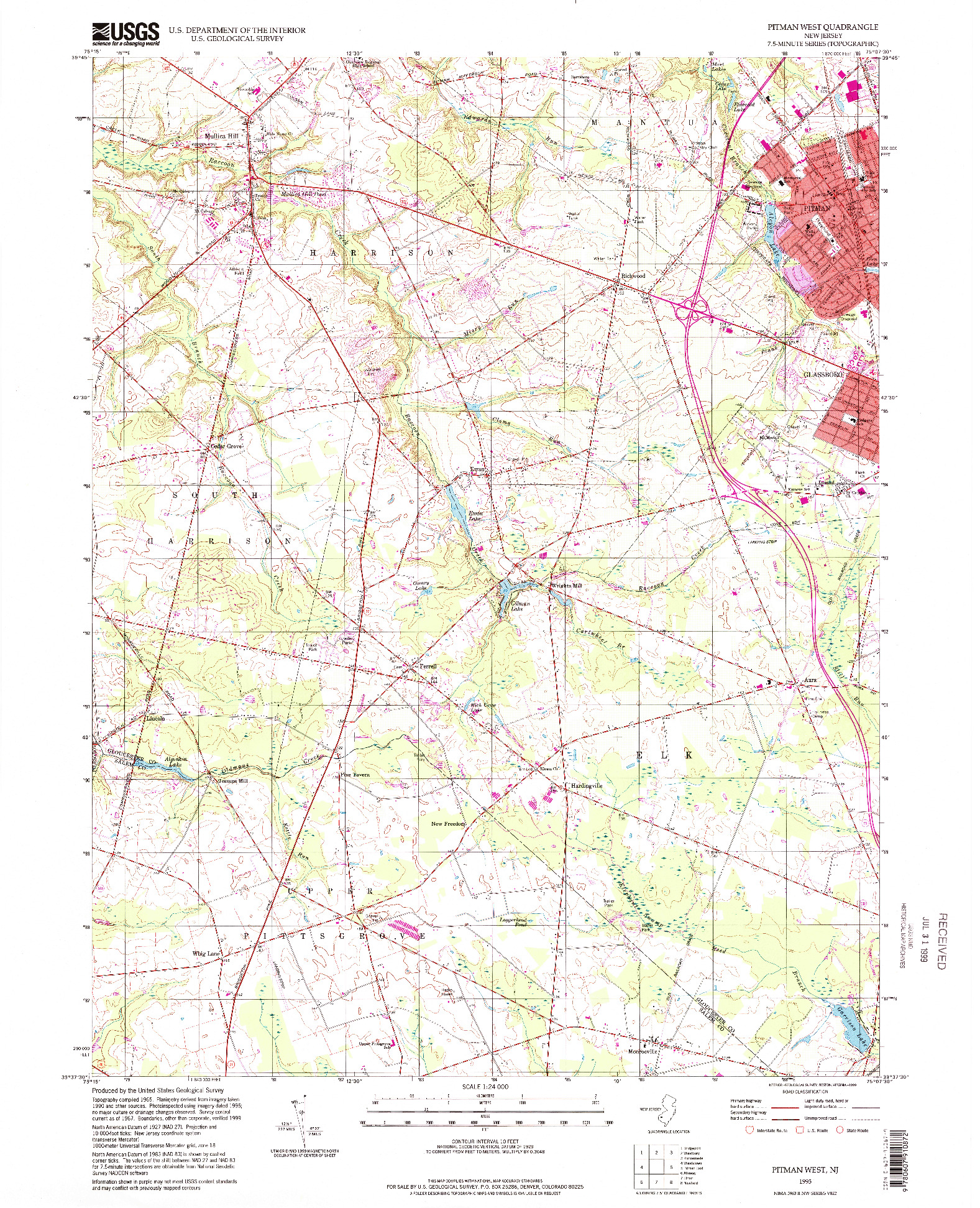 USGS 1:24000-SCALE QUADRANGLE FOR PITMAN WEST, NJ 1995