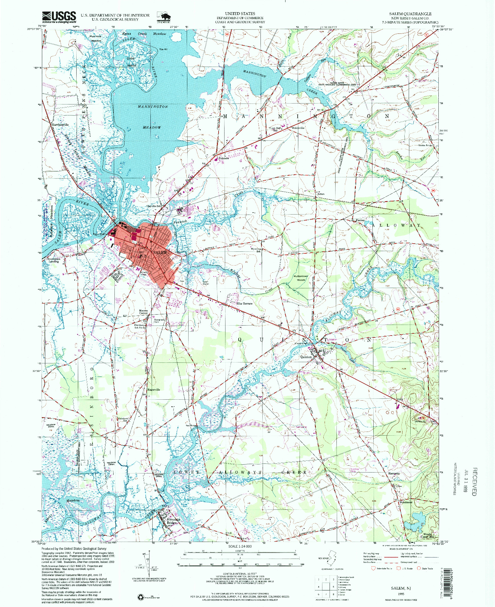 USGS 1:24000-SCALE QUADRANGLE FOR SALEM, NJ 1995