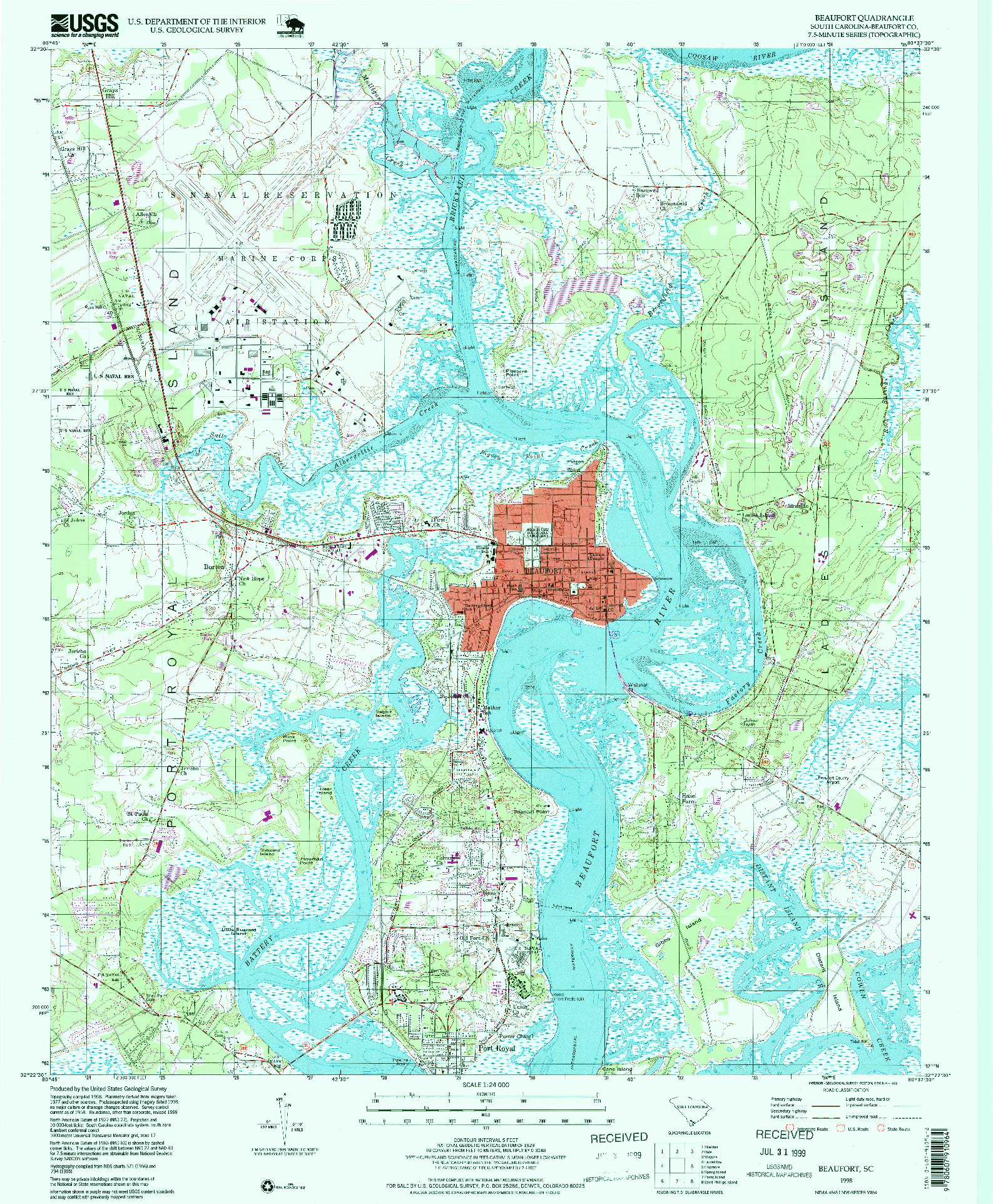 USGS 1:24000-SCALE QUADRANGLE FOR BEAUFORT, SC 1998