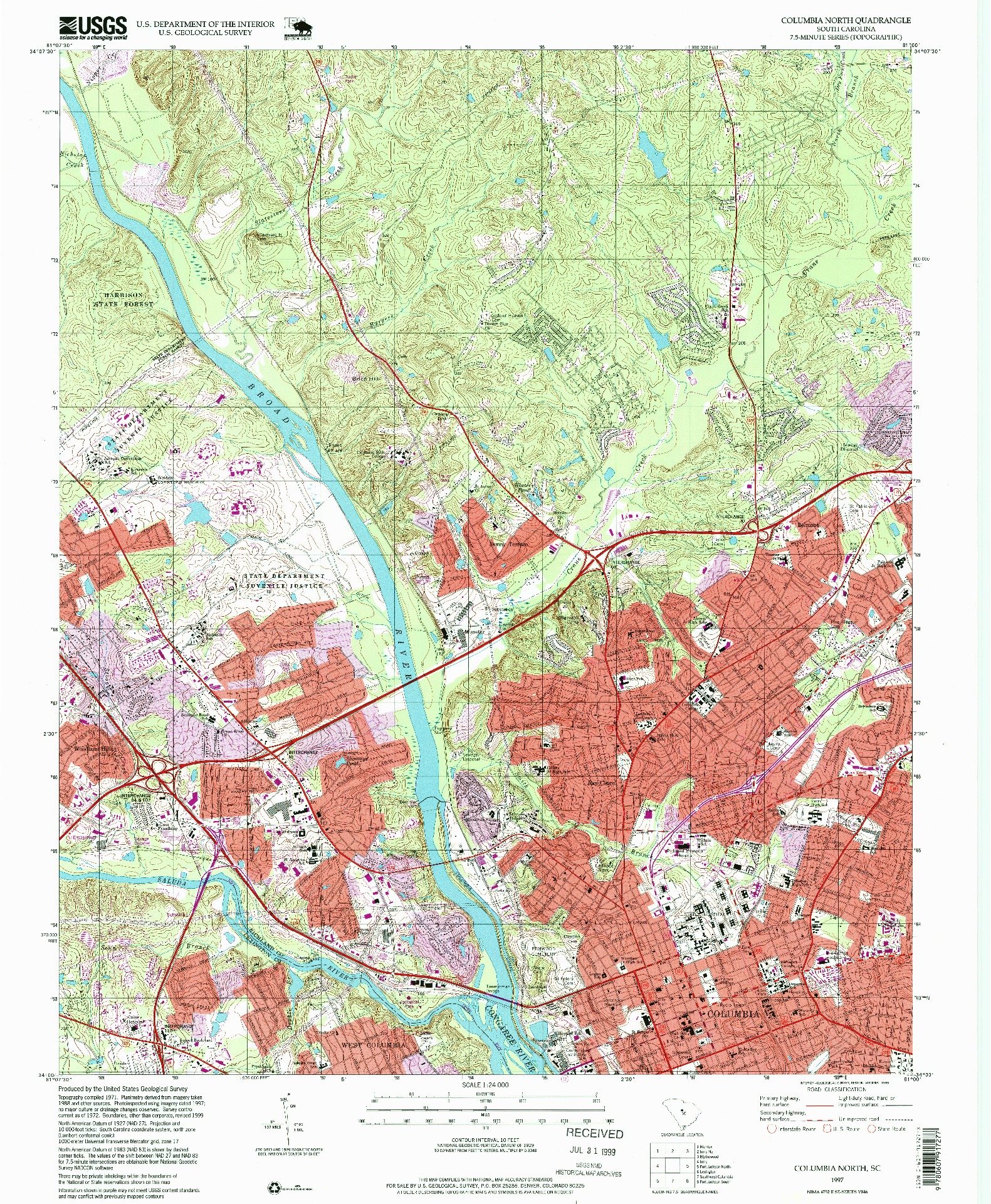 USGS 1:24000-SCALE QUADRANGLE FOR COLUMBIA NORTH, SC 1997