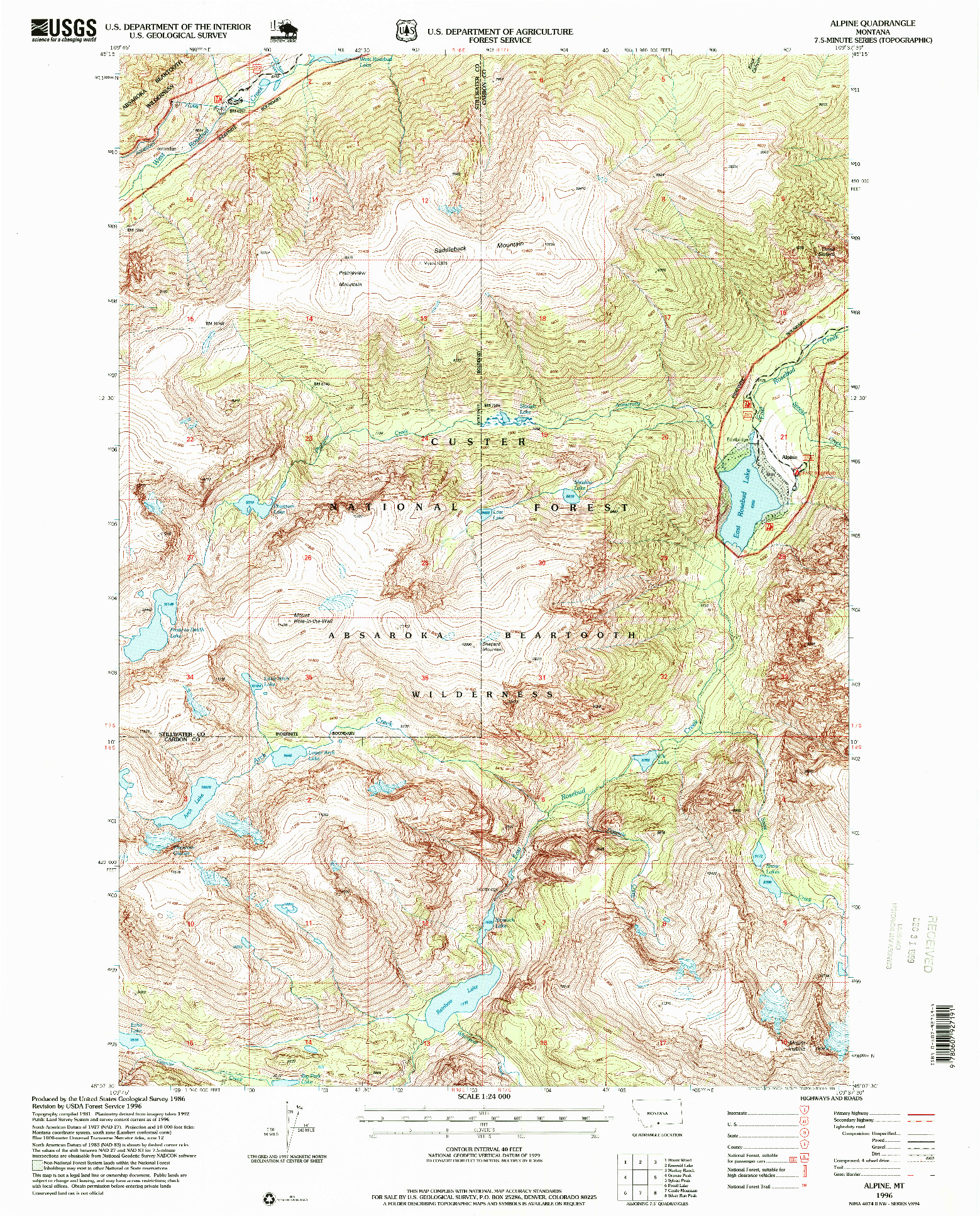 USGS 1:24000-SCALE QUADRANGLE FOR ALPINE, MT 1996