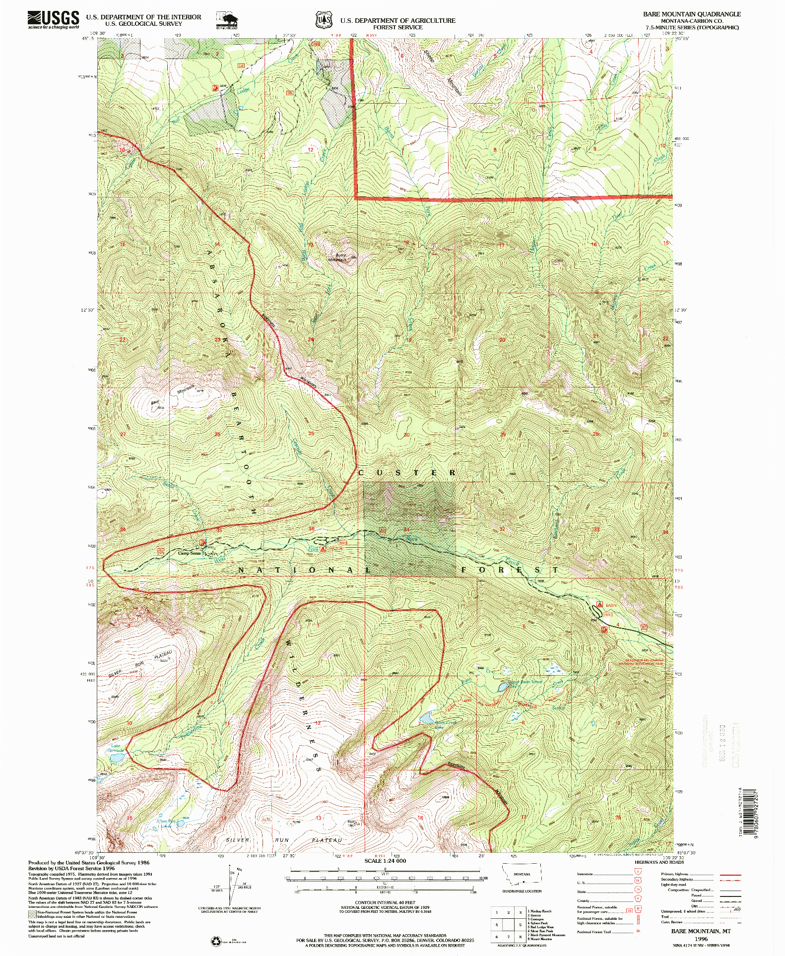USGS 1:24000-SCALE QUADRANGLE FOR BARE MOUNTAIN, MT 1996