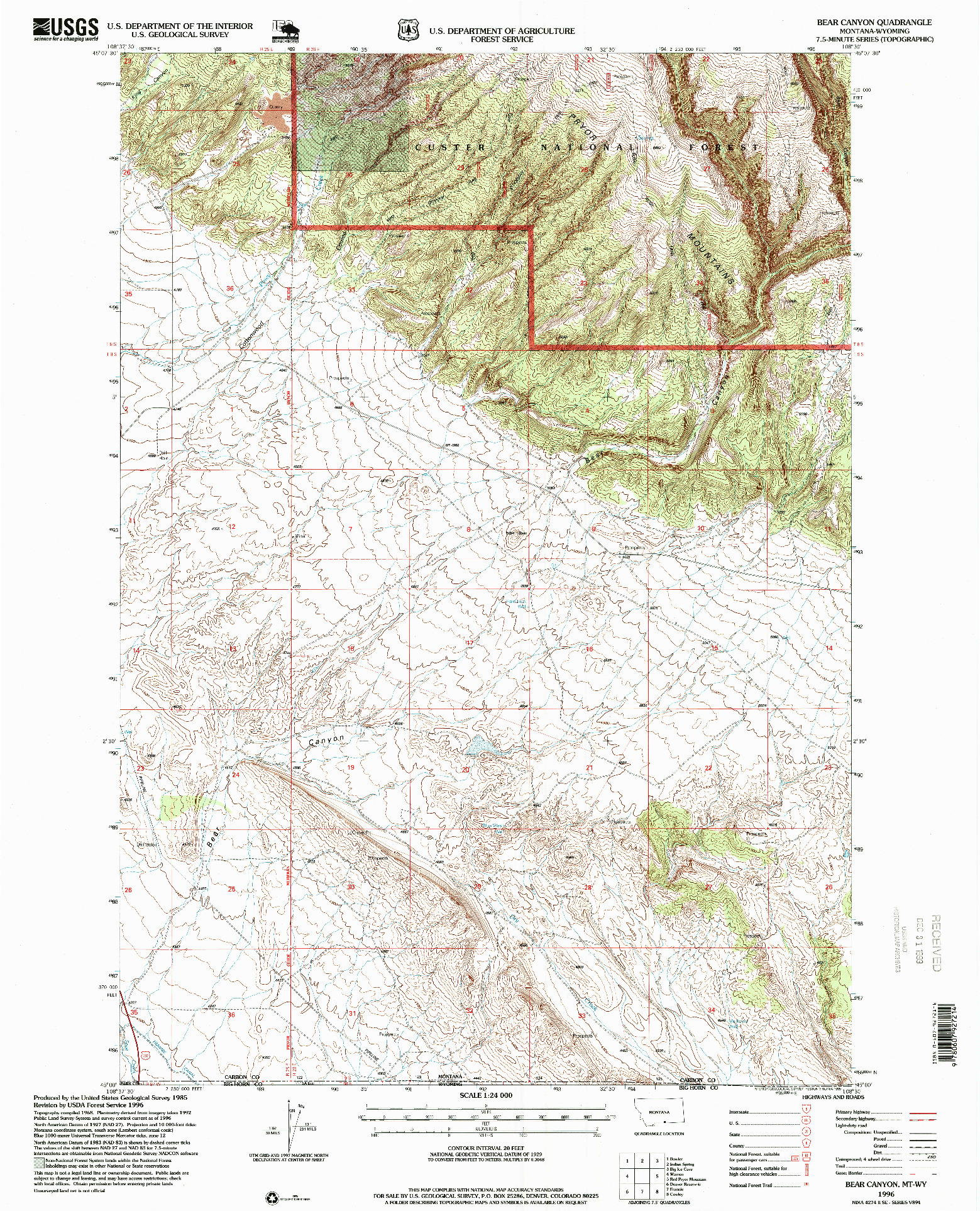 USGS 1:24000-SCALE QUADRANGLE FOR BEAR CANYON, MT 1996
