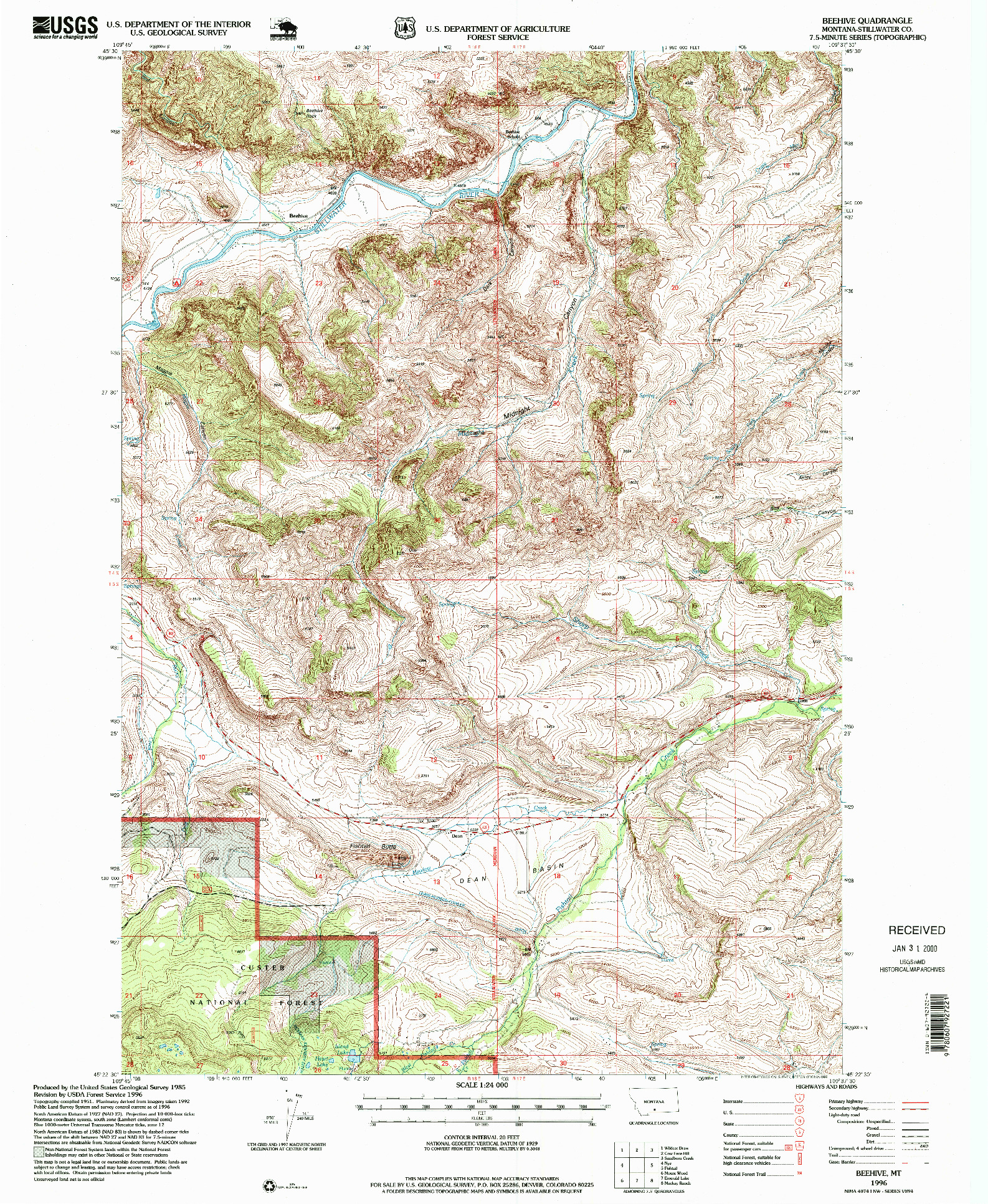 USGS 1:24000-SCALE QUADRANGLE FOR BEEHIVE, MT 1996