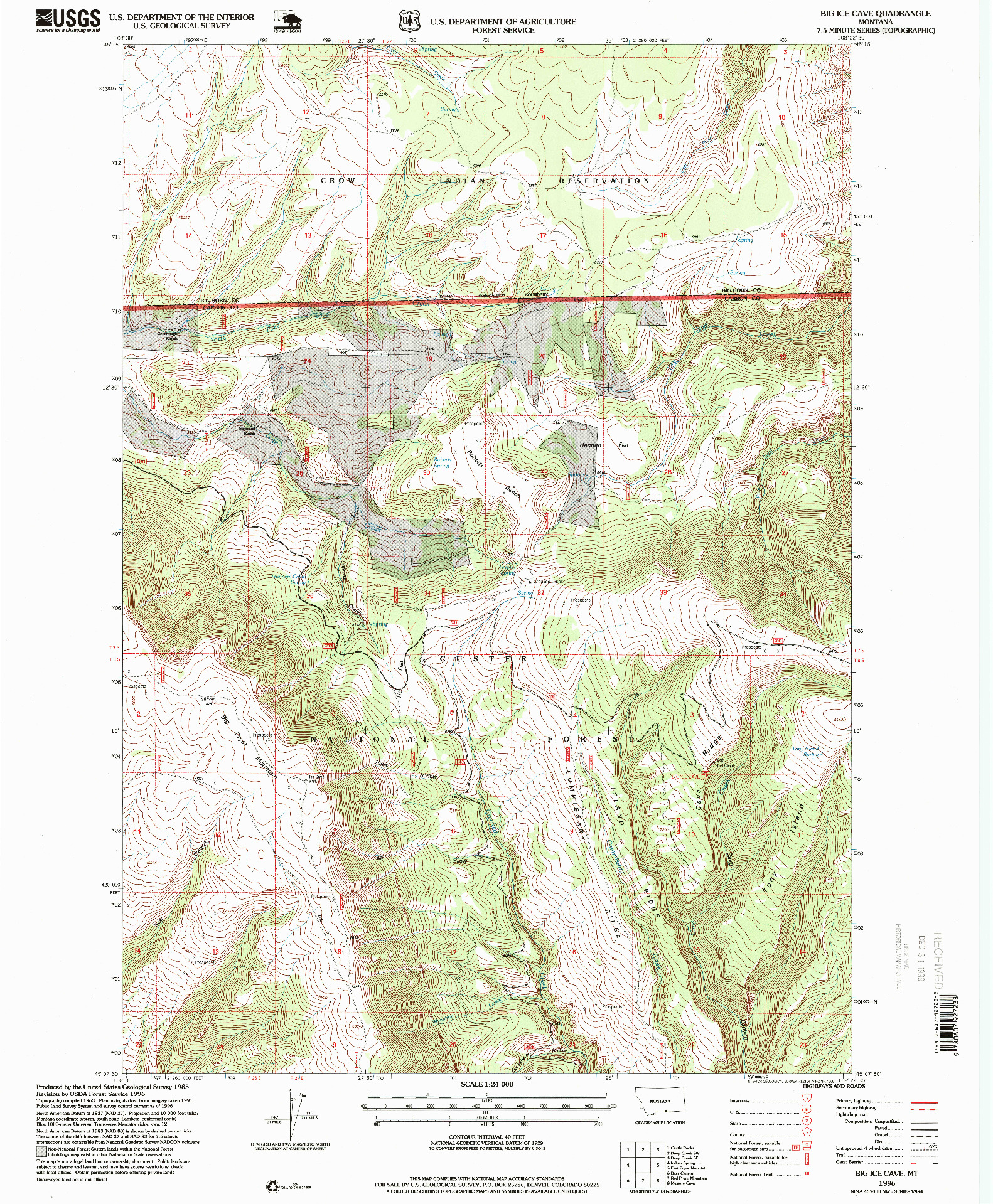 USGS 1:24000-SCALE QUADRANGLE FOR BIG ICE CAVE, MT 1996