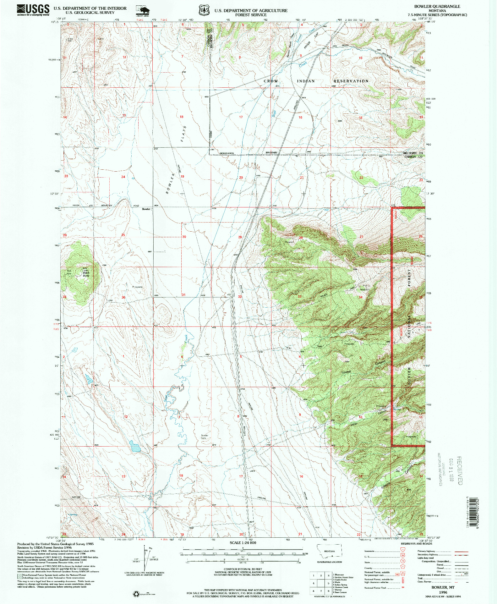 USGS 1:24000-SCALE QUADRANGLE FOR BOWLER, MT 1996