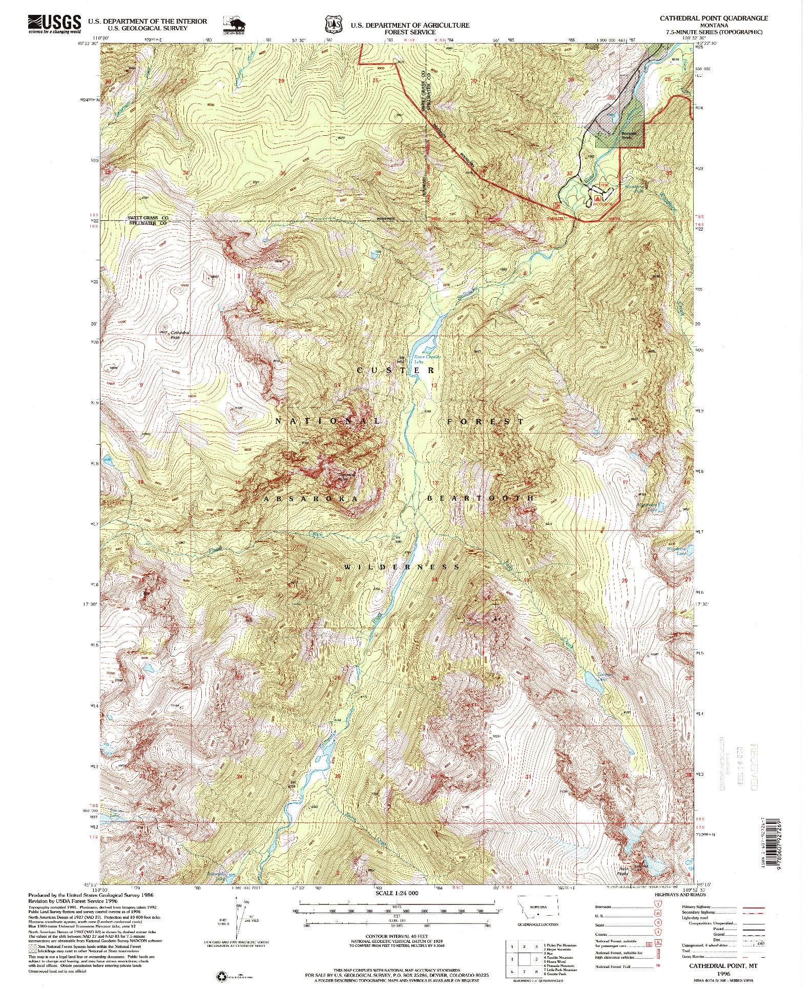 USGS 1:24000-SCALE QUADRANGLE FOR CATHEDRAL POINT, MT 1996